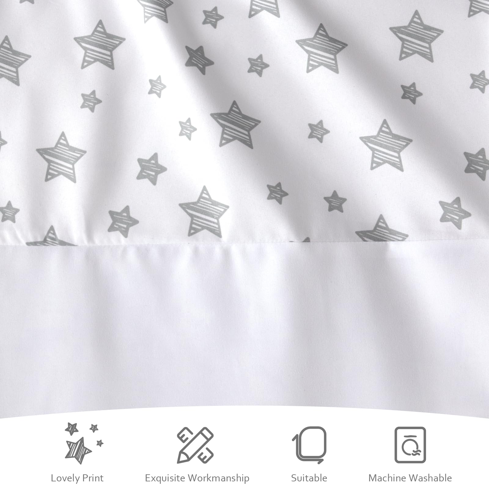 Crib Skirt Boy Girl Pleated Dust Ruffle Machine Washable, 14" Drop, Toddler Crib Bed Skirt White with Grey Star, Microfiber Nursery Standard Crib Bedding Skirt