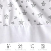 Crib Skirt Boy Girl Pleated Dust Ruffle Machine Washable, 14" Drop, Toddler Crib Bed Skirt White with Grey Star, Microfiber Nursery Standard Crib Bedding Skirt
