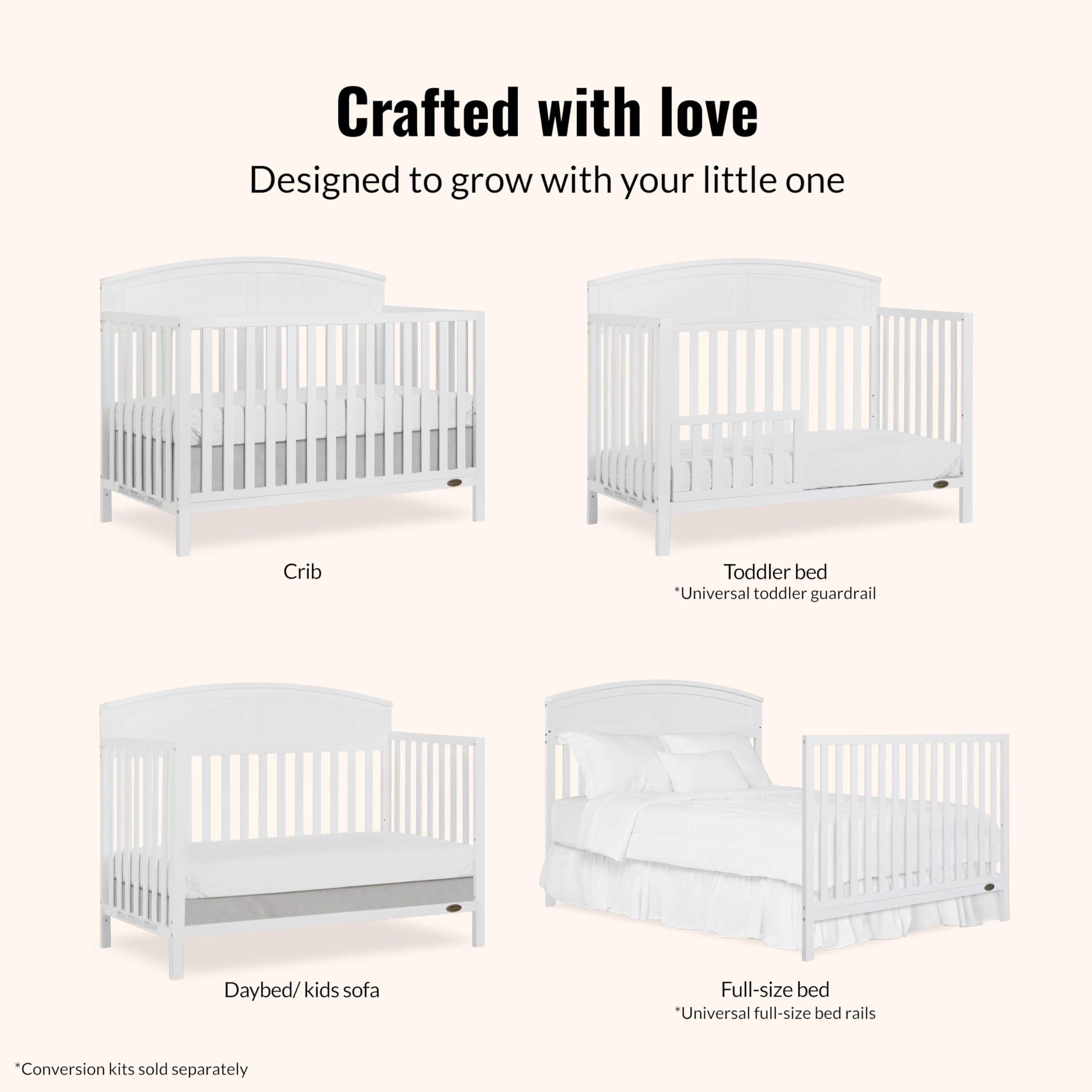 5-in-1 Convertible Baby Crib with Adjustable Mattress Heights