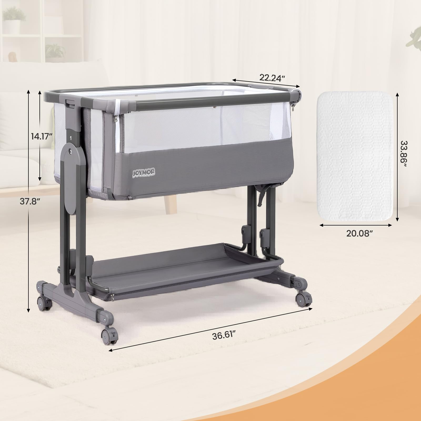 Bedside Baby Bassinet with Adjustable Height