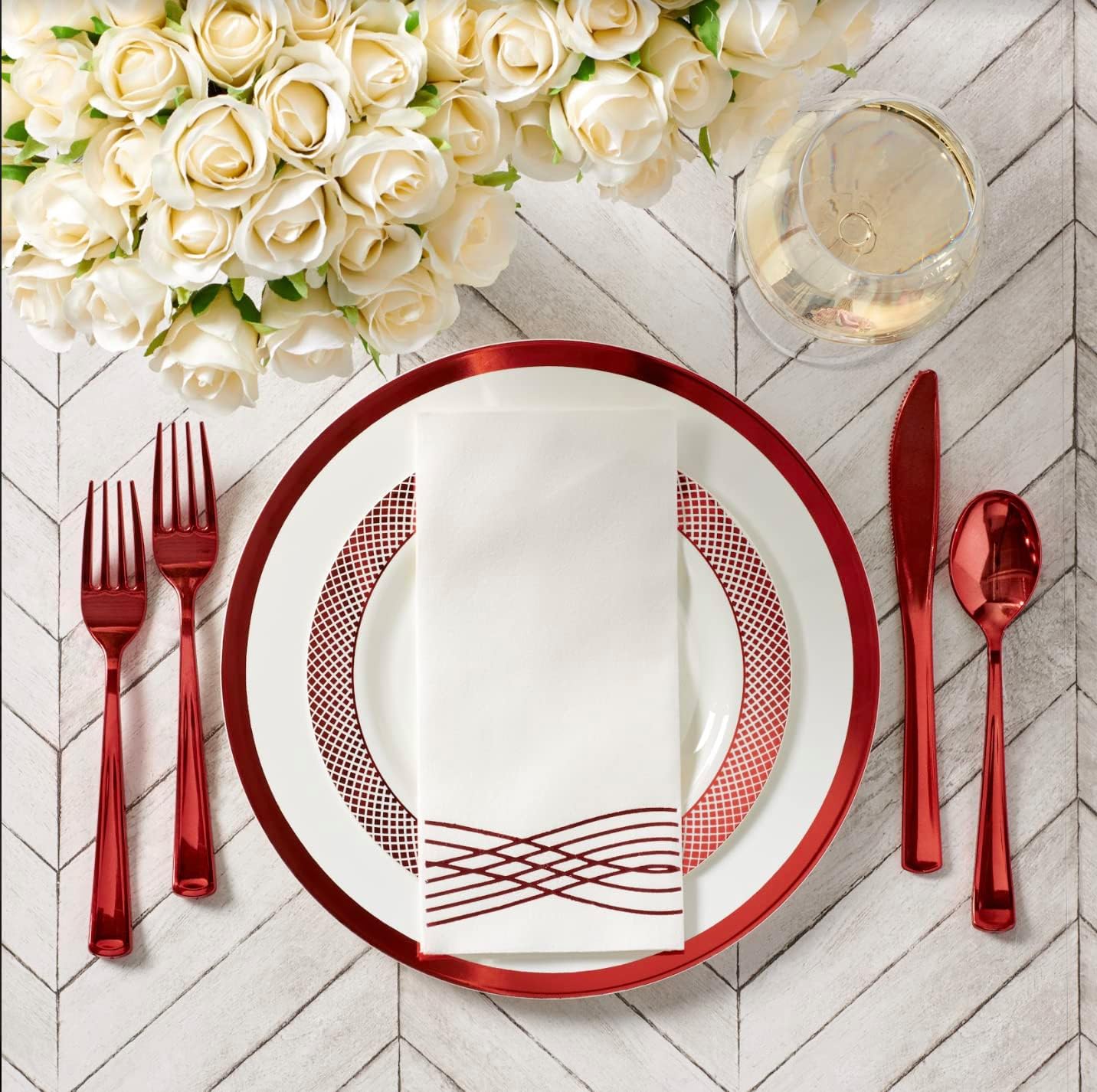 HEAVYWEIGHT 175 Pc White and Red Plates for Party