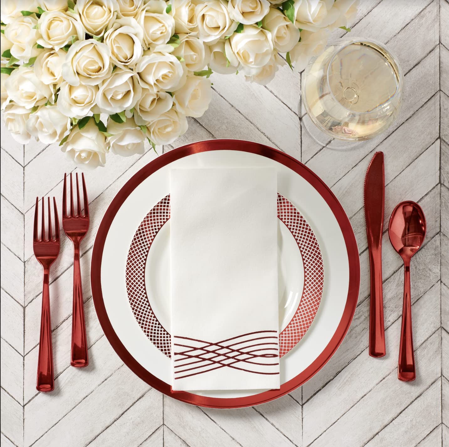 HEAVYWEIGHT 175 Pc White and Red Plates for Party