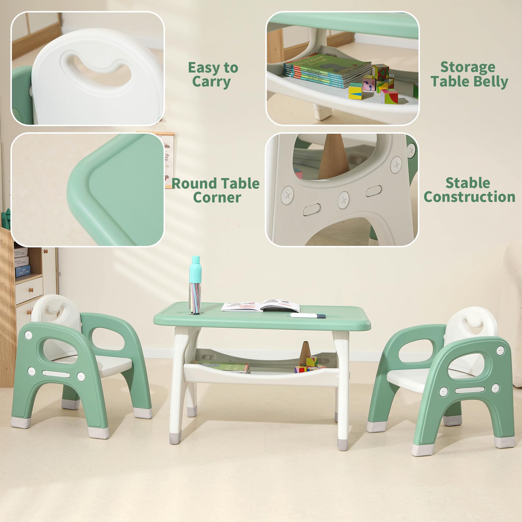 Kids Activity Table and Chairs Set with Storage