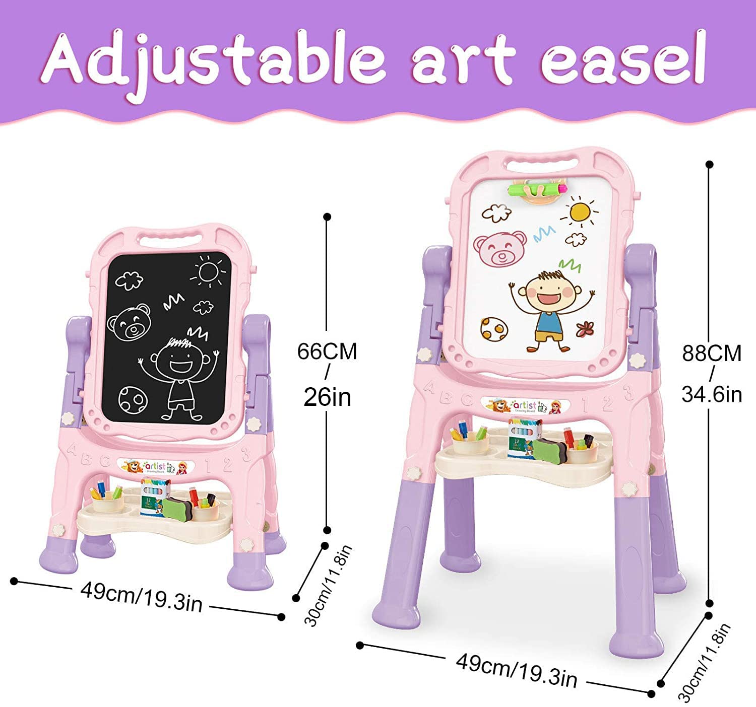 Adjustable Double-Sided Kids Art Easel with Painting Accessories