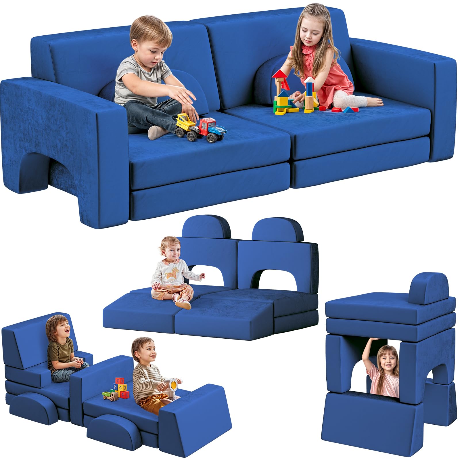 Nugget Couch, Modular Kids Play Couch 10PCS Toddler Play Couch, 3s Instant Inflating