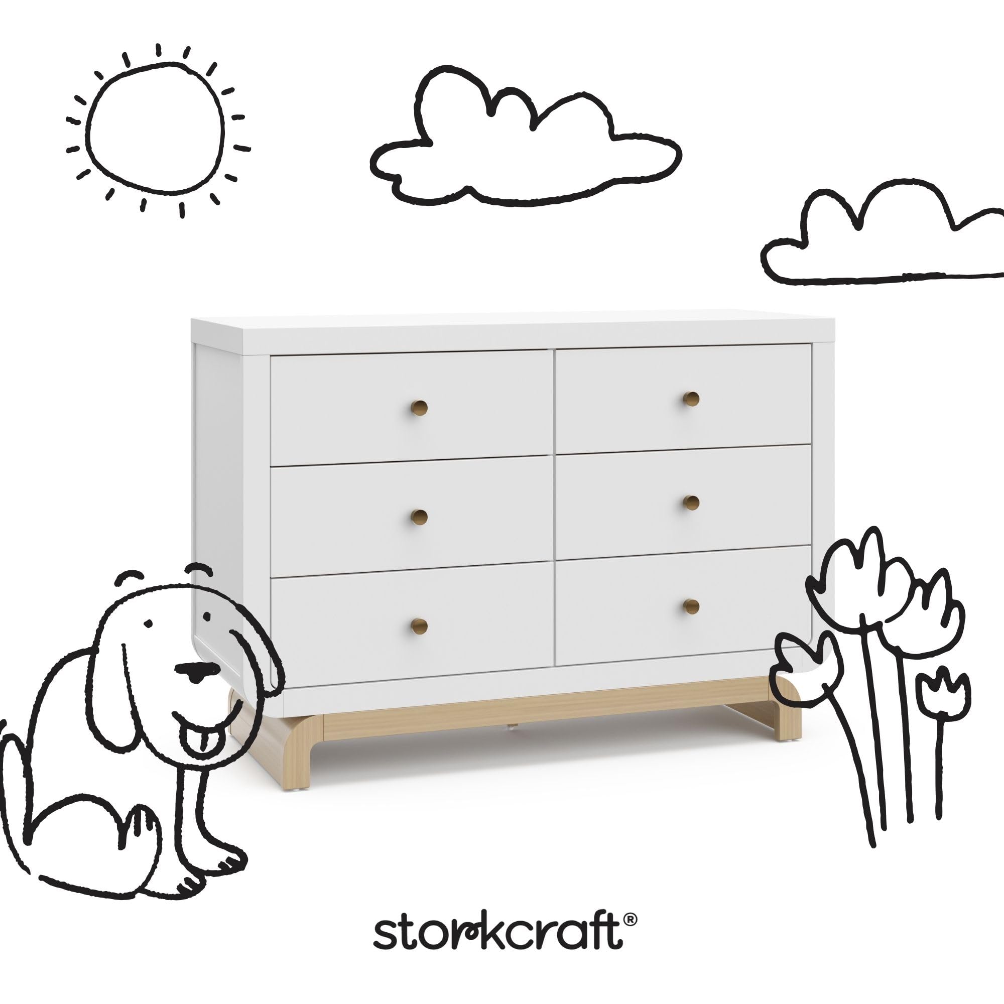 Santorini 6 Drawer Double Dresser White Driftwood