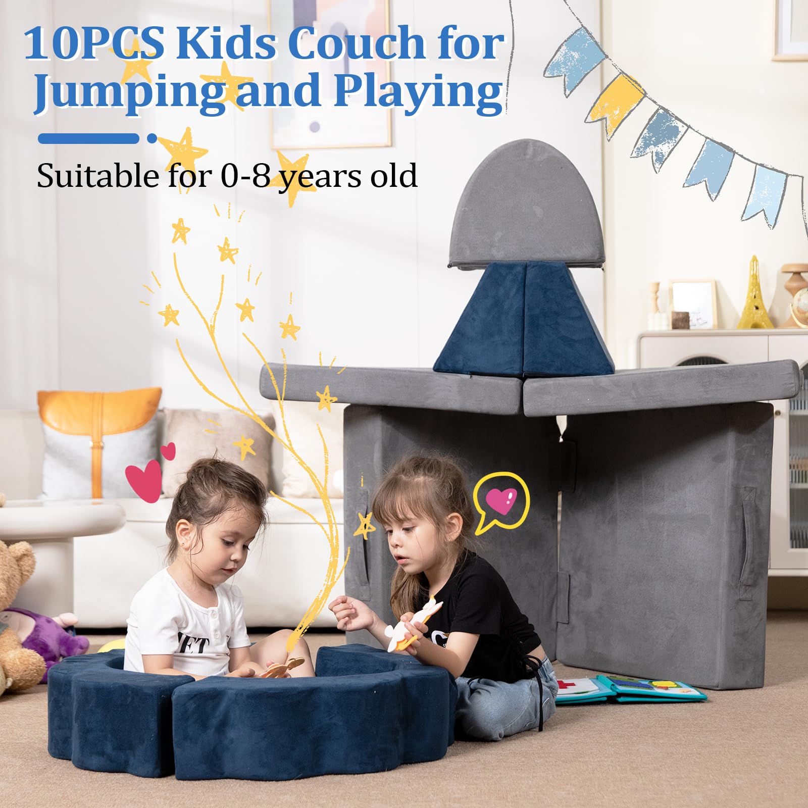 10-Piece Convertible Kids Foam Couch