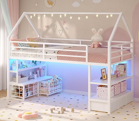 Low Loft Bed Twin Size with 5 Storage Drawers, Twin Loft Bed w