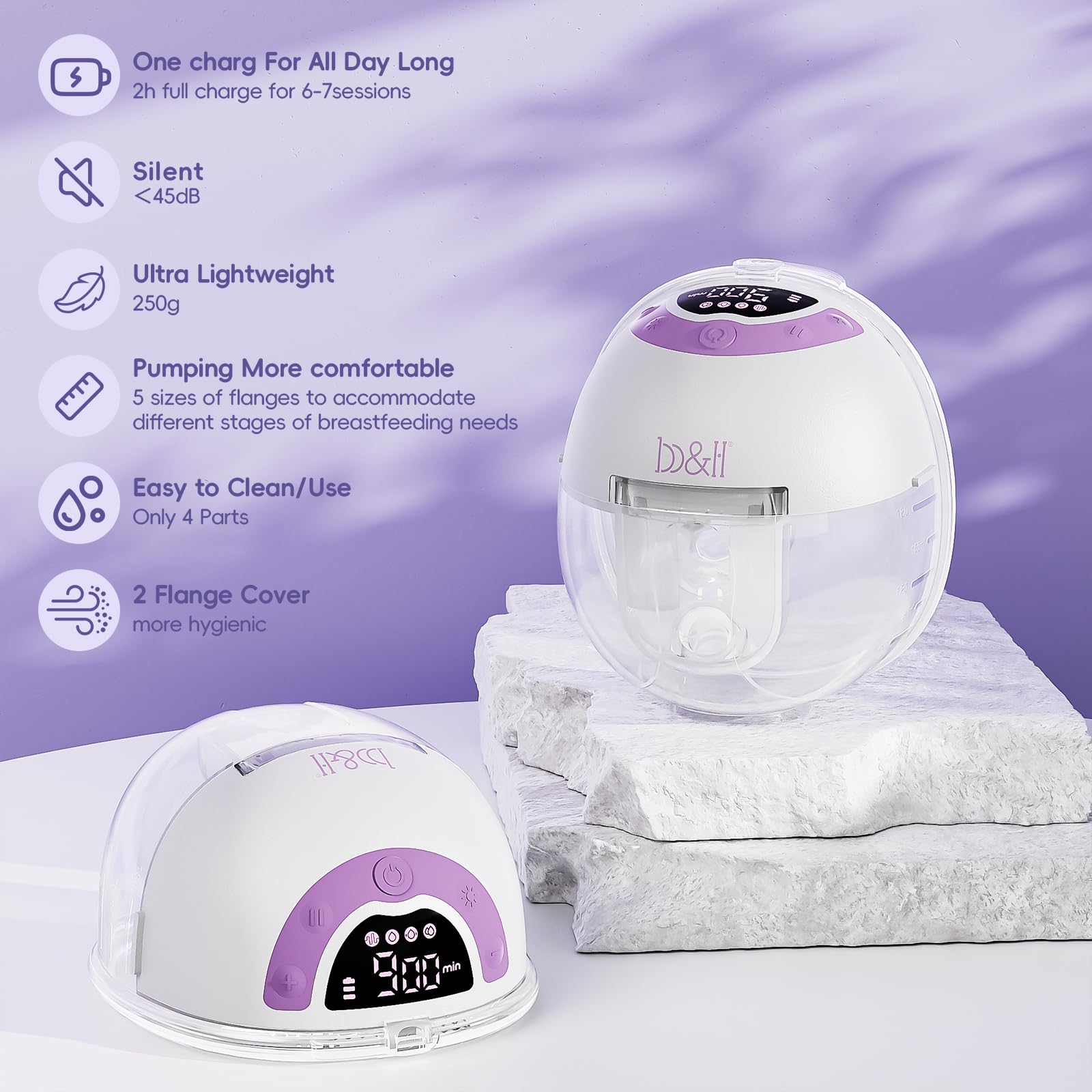 Breast Pump Hands Free with Night Light, S33 Portable Electric Wearable Breastfeeding