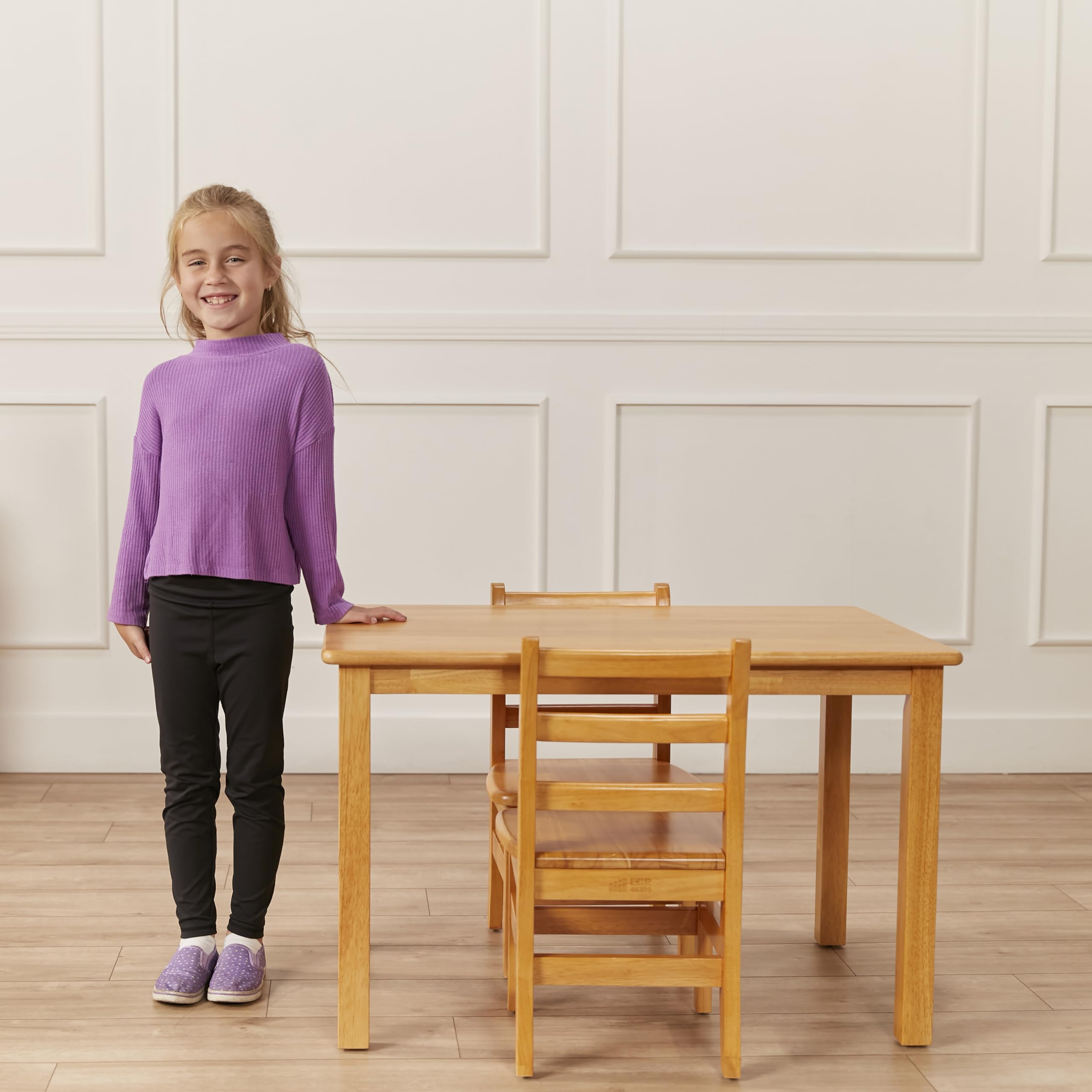 Rectangular Hardwood Table and Chair Set, 24x36 Inches, 12 Inch Seat Height