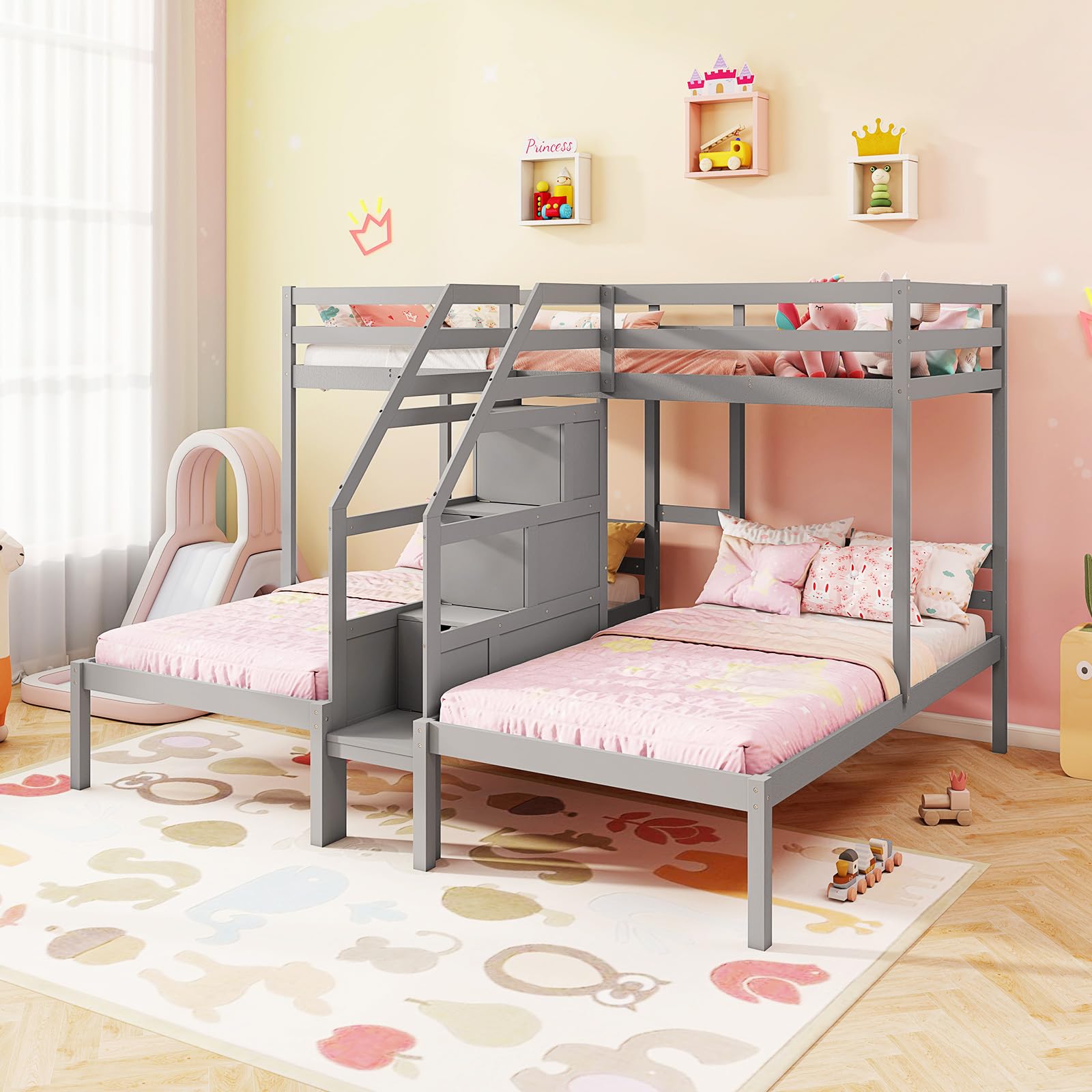 Triple Bunk Bed with Storage Staircase