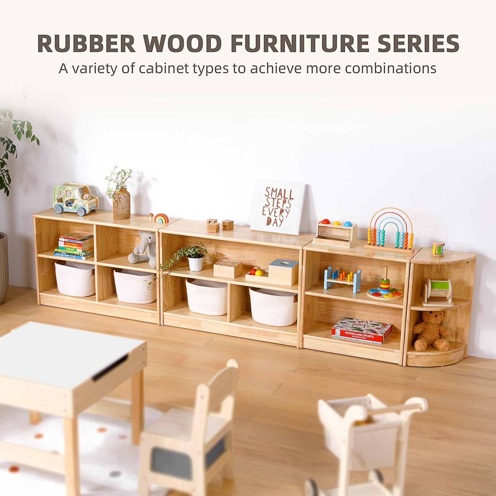 5-Compartment Wooden Storage Shelf - 2-Tier Toy Organizer Cabinet