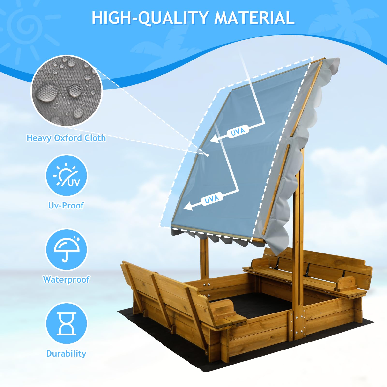 Wooden Sandbox with Adjustable Canopy