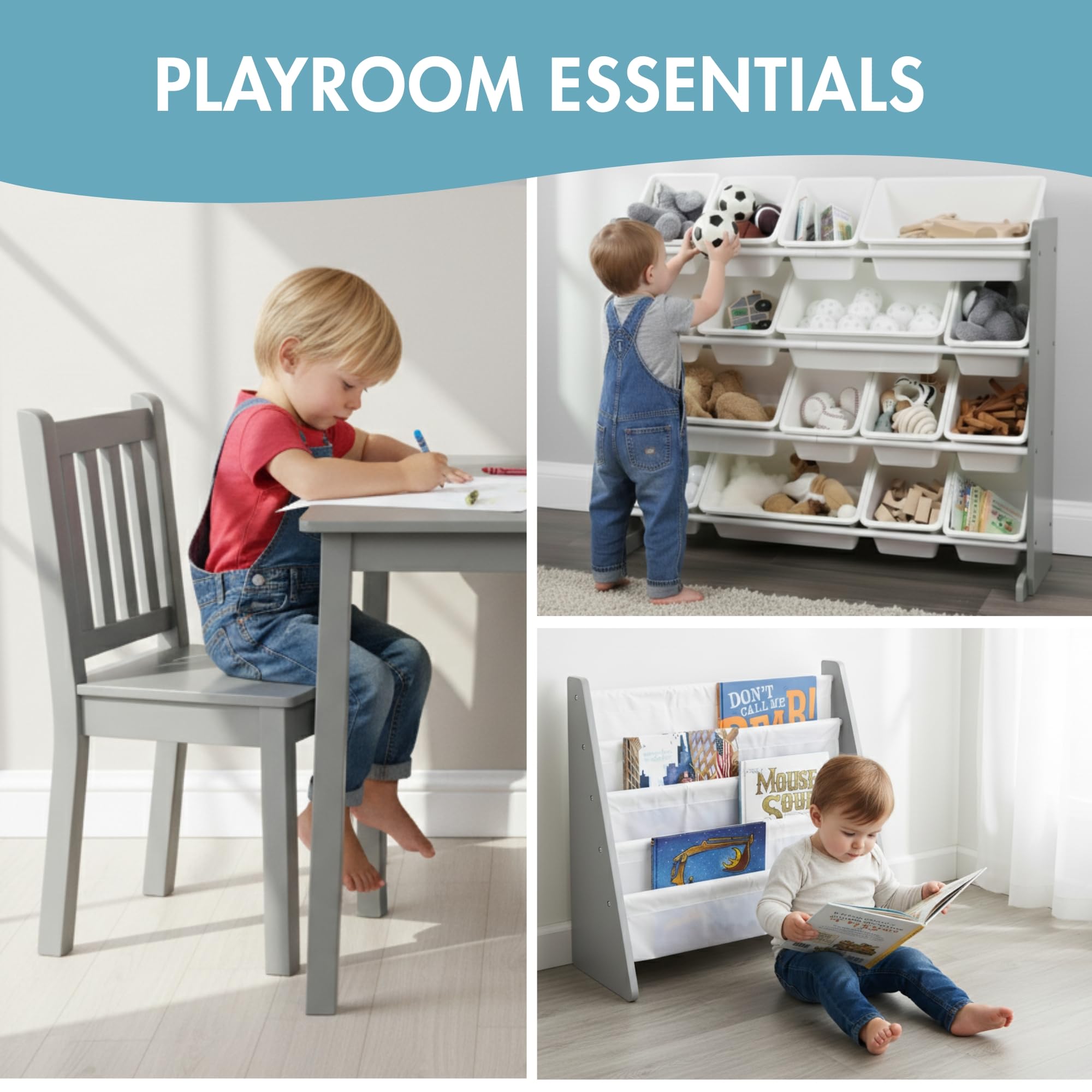 Kids Wooden Table and 4 Chairs Set White Grey
