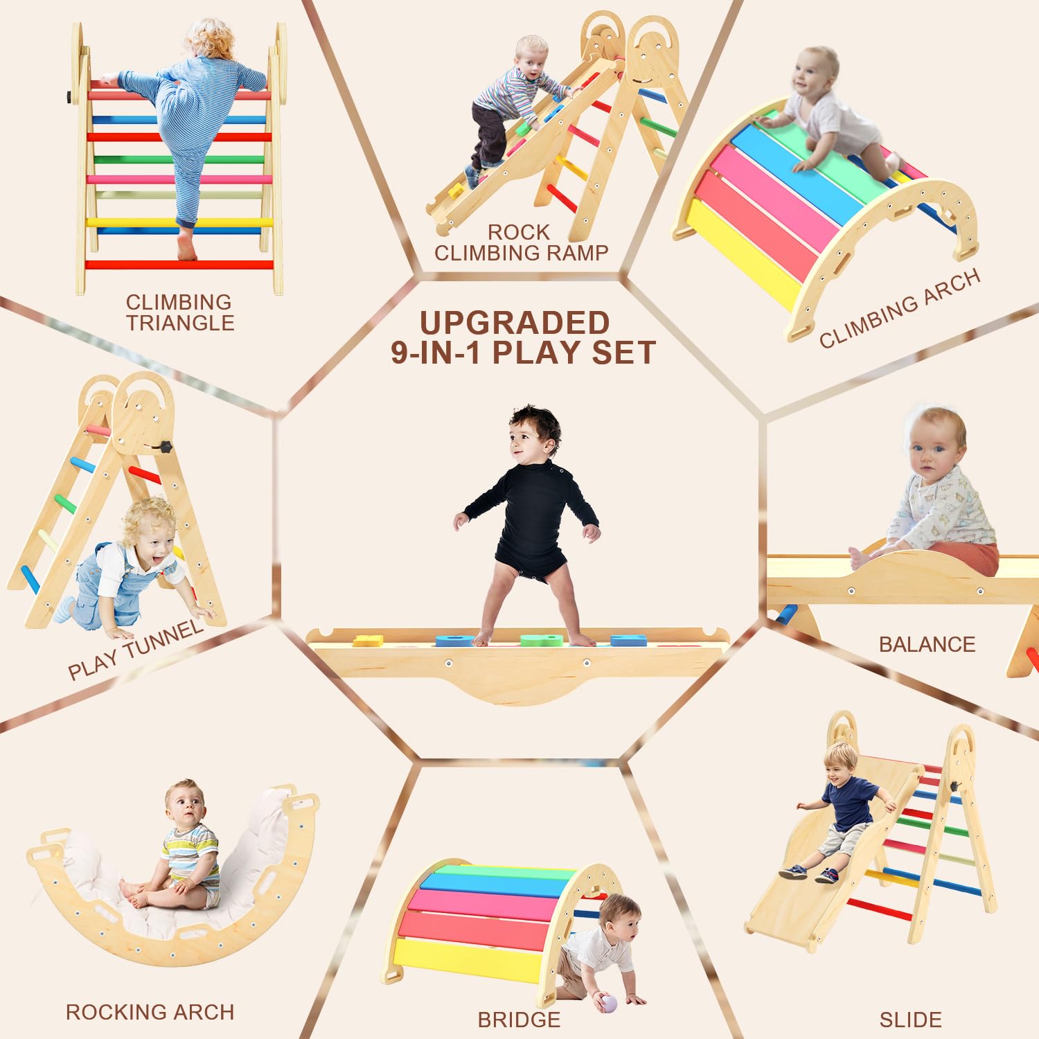 Pikler Triangle Climbing Set with Cushion and Ramp