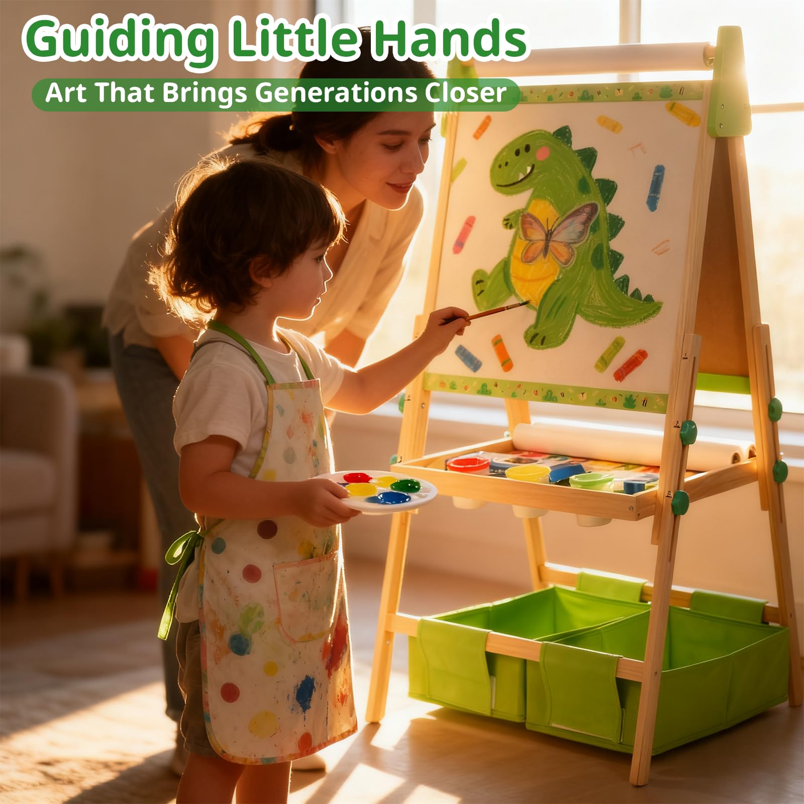 Adjustable Wooden Art Easel for Kids with Magnetic Whiteboard and Chalkboard