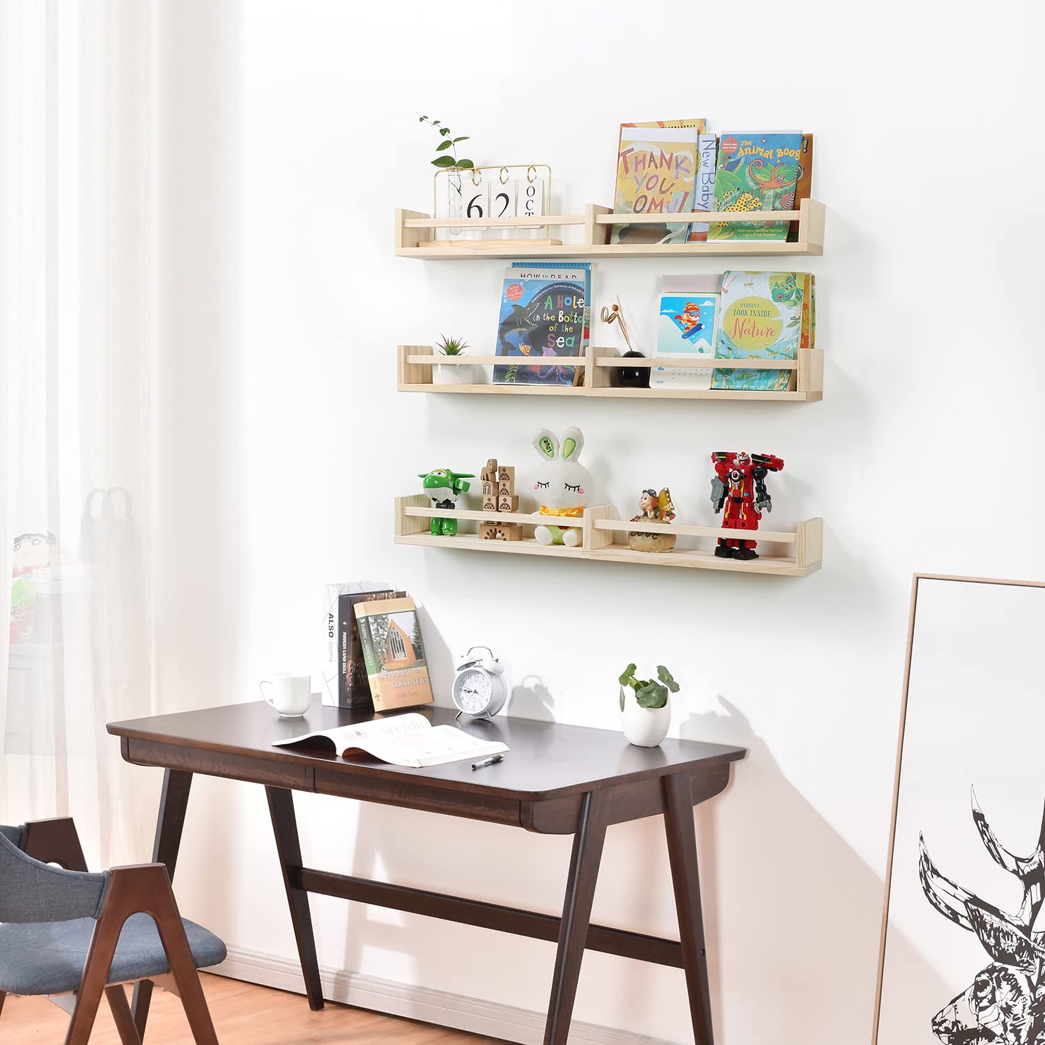 Wall Mounted Floating Bookshelves for Nursery - Set of 3