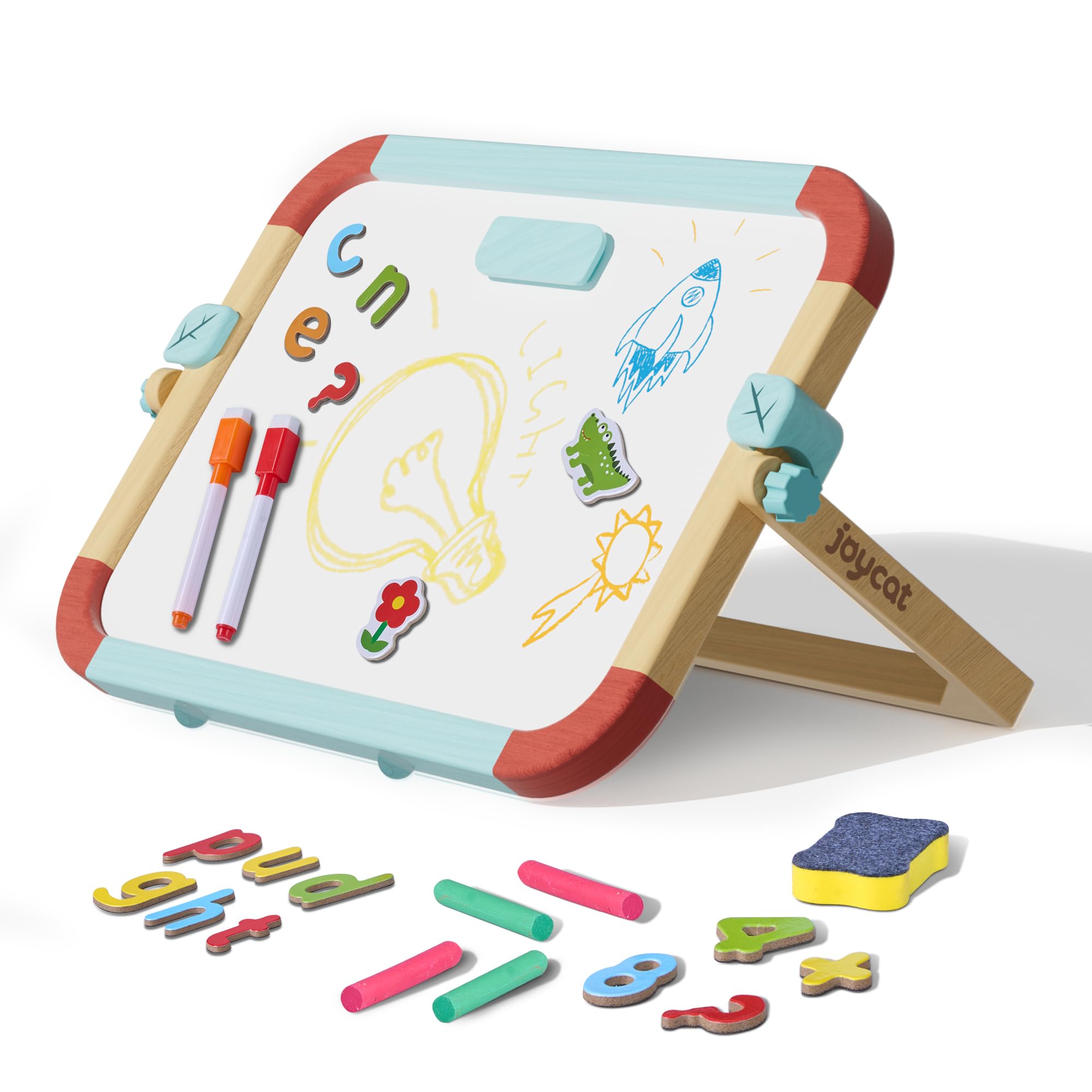 Joycat Wooden Double-Sided Magnetic Tabletop Easel For Kids, No Assembly Needed, 360° Smooth Adjustable Tilt & Anti-Slip Base,3-in-1 Kids Art Easel & station with 65 Accessories,Ideal Gift for Ages 3+