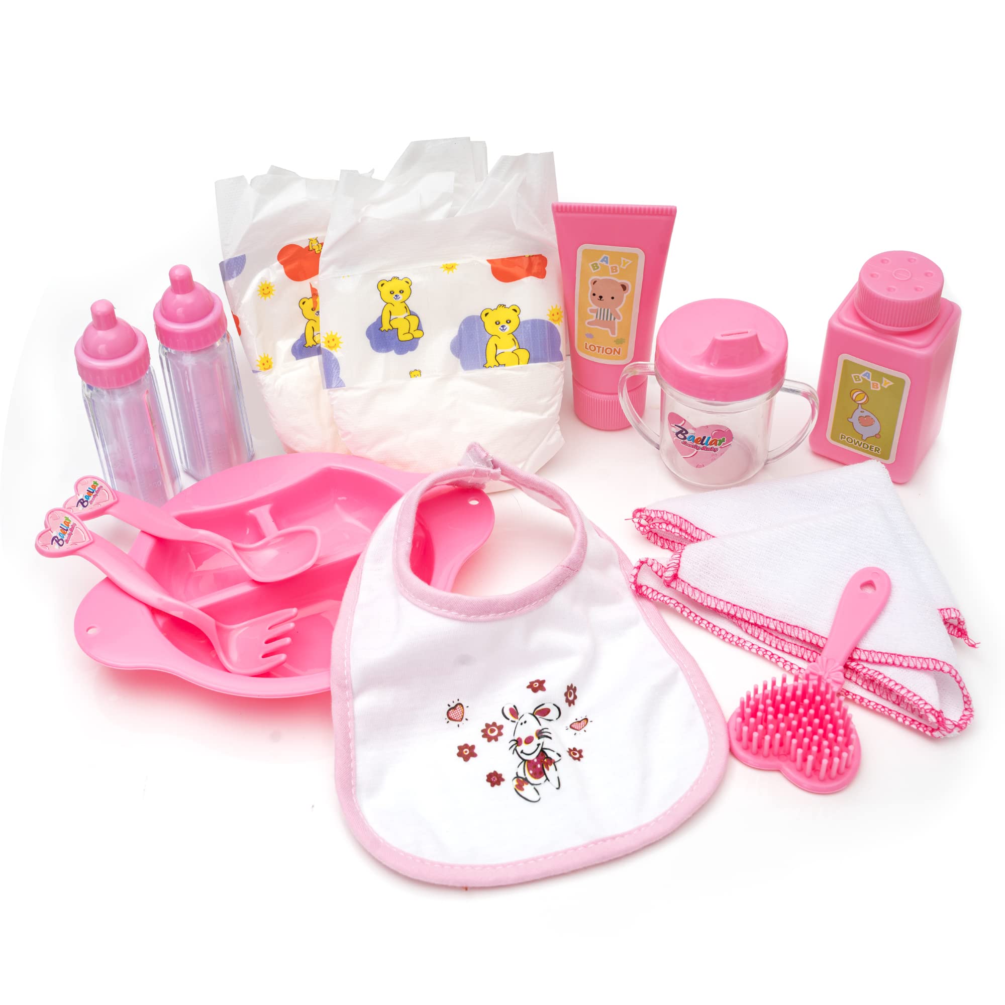 Baby Doll Diaper Bag Unicorn Embroidery 14-Piece Pretend Play