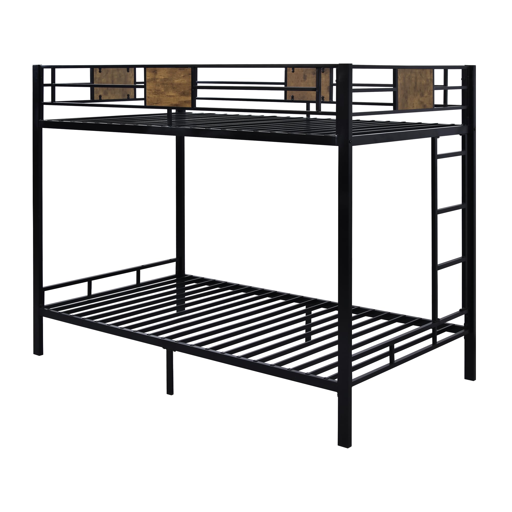 Twin Over Twin Metal Bunk Bed with Ladder and Guardrails