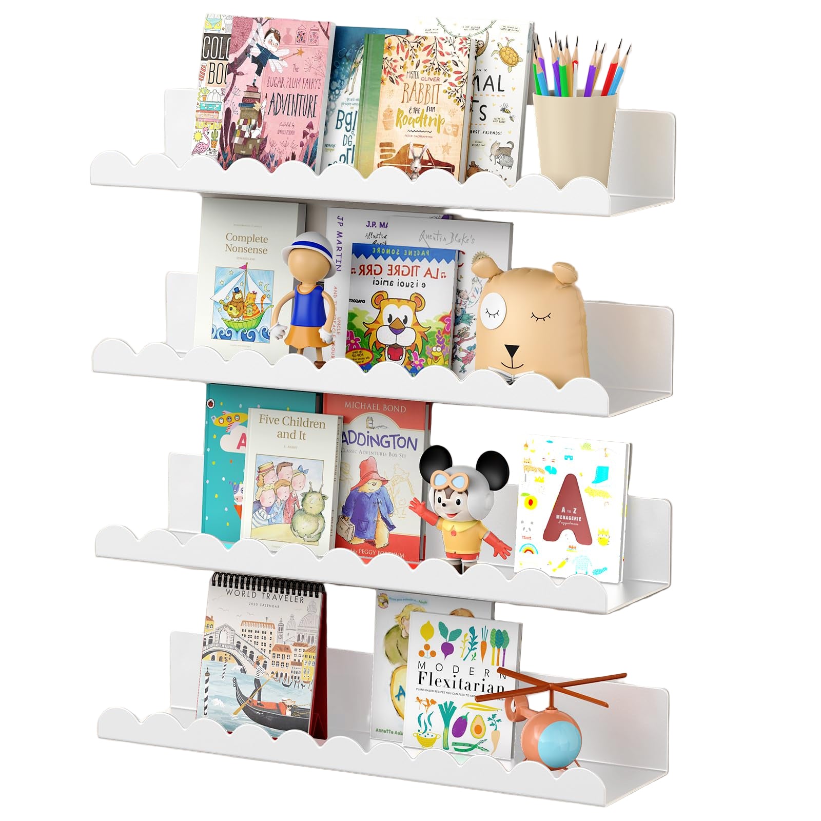 Nursery Book Shelves, 17 Inch White Metal Floating Shelves