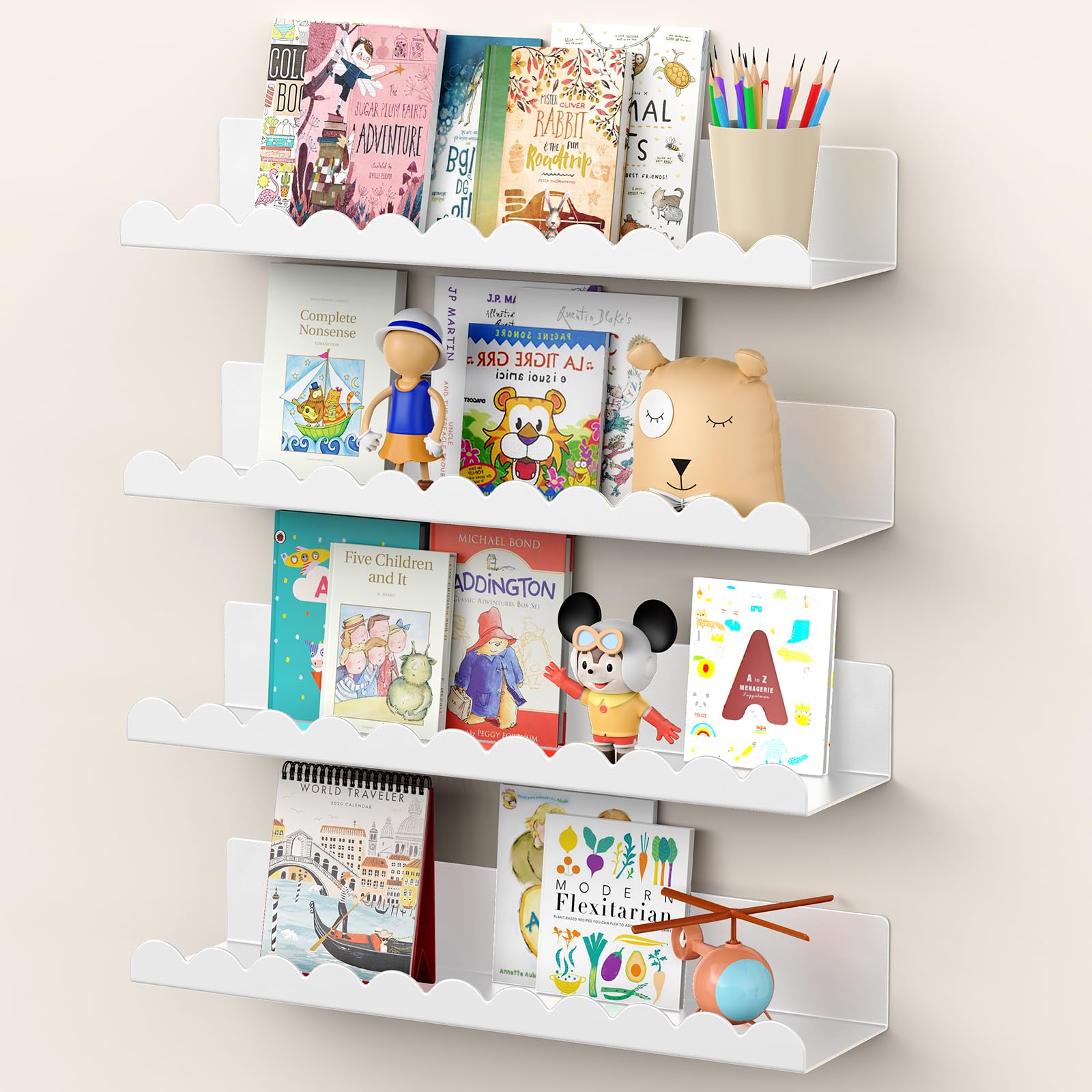 17 Inch Metal Floating Wall Shelves 4 Pack Scalloped Nursery Book Shelf