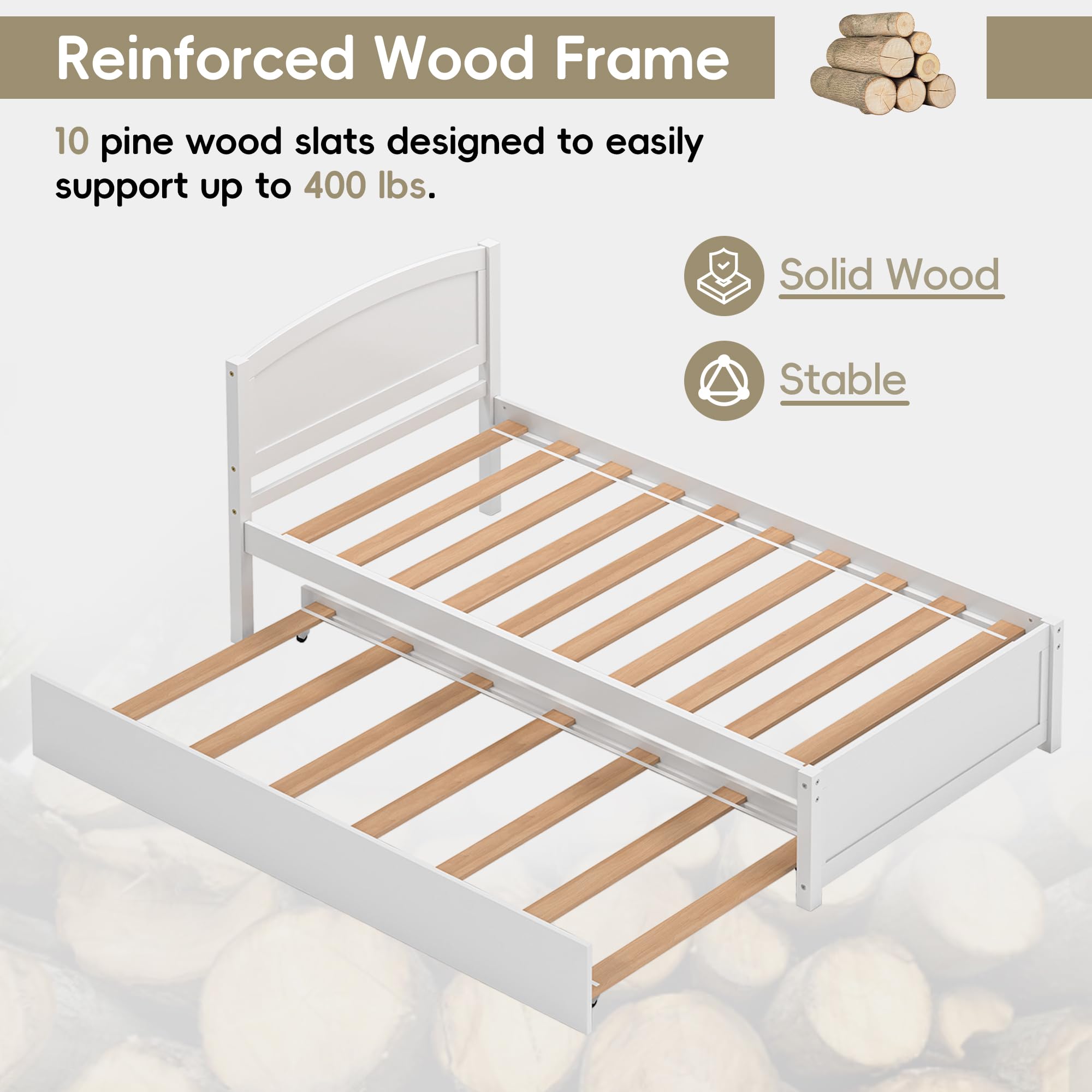 Twin Trundle Bed with Headboard