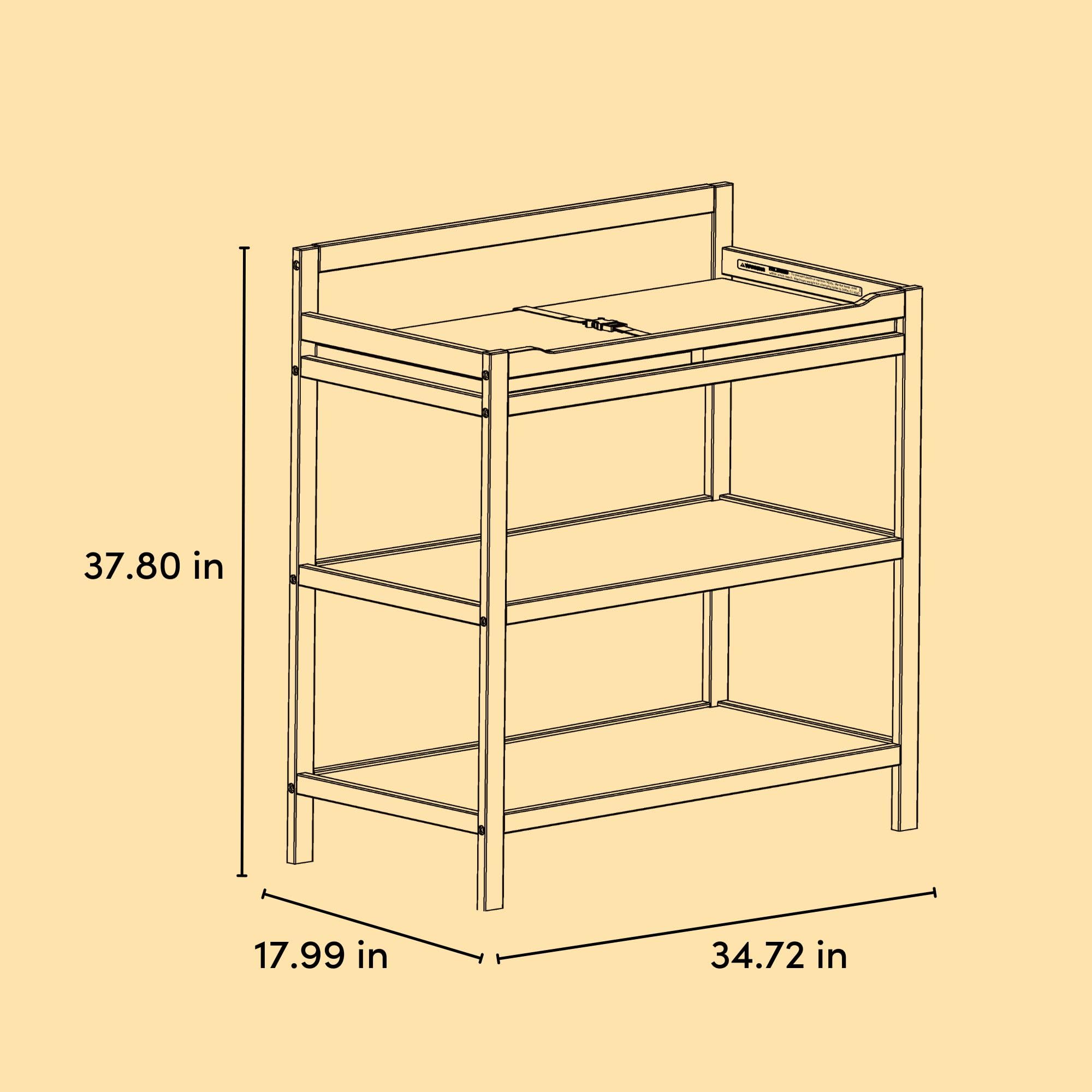 Nursery Changing Table with Water-Resistant Pad and Storage Shelves