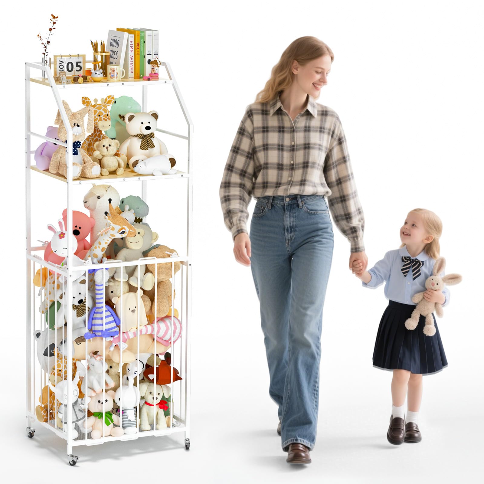 Stuffed Animal Storage Zoo 3 Tier - Large Stuffed Animals Holder Wood and Metal Plush