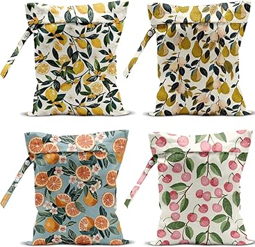 4 Pack Cute Fruit Wet Bag Waterproof Washable Reusable iaper Travel Beach Pool