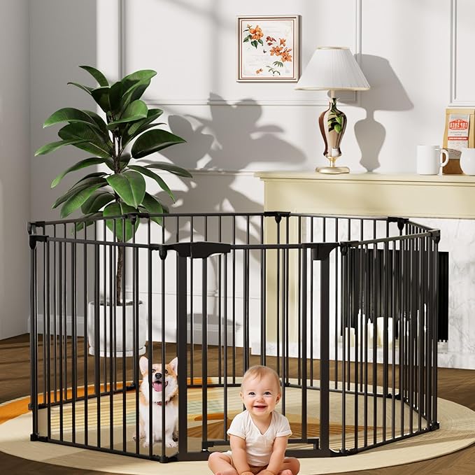 150" Extra Wide Baby Gate, 30" Tall Dog Gate Pet Gate Adjustable Width Child Play