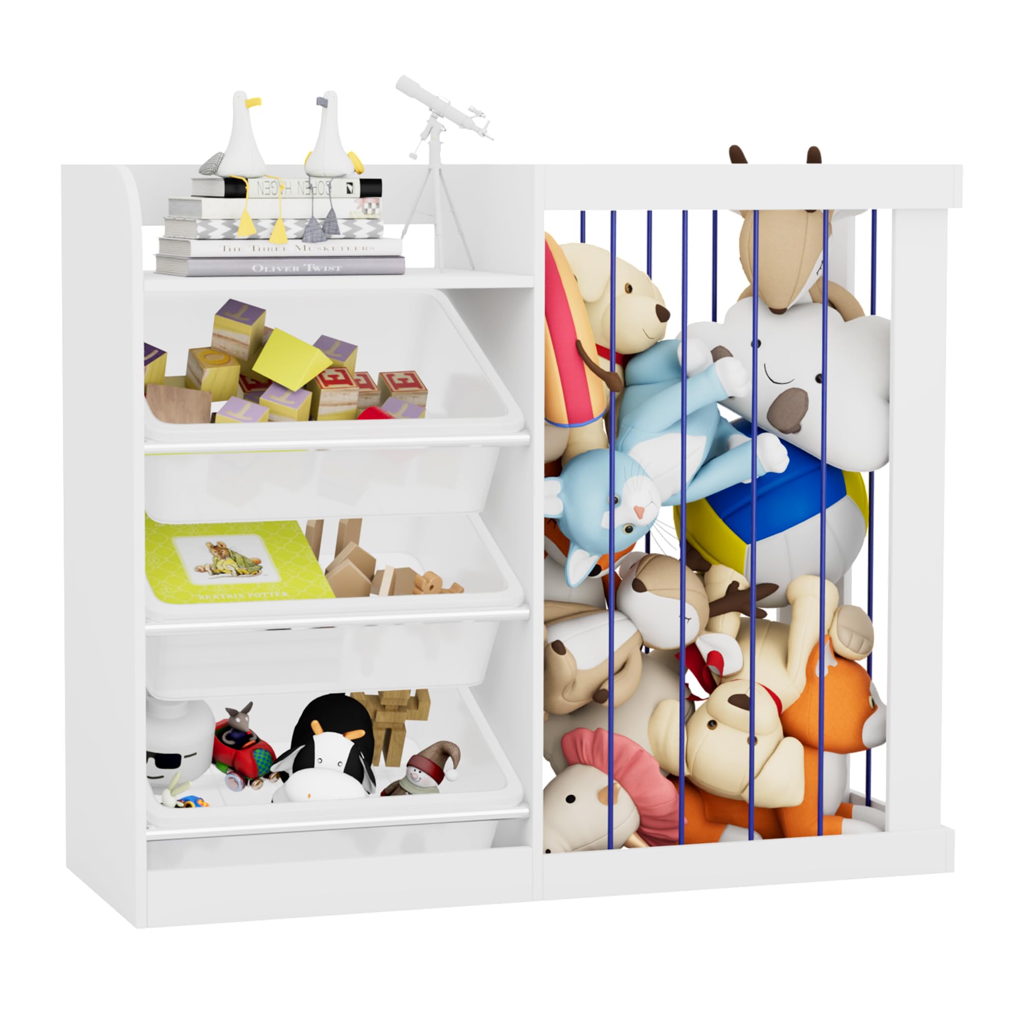 Kids Toy Storage Organizer with 3 Removable Plastic Bins Toddler Montessori Bookshelf