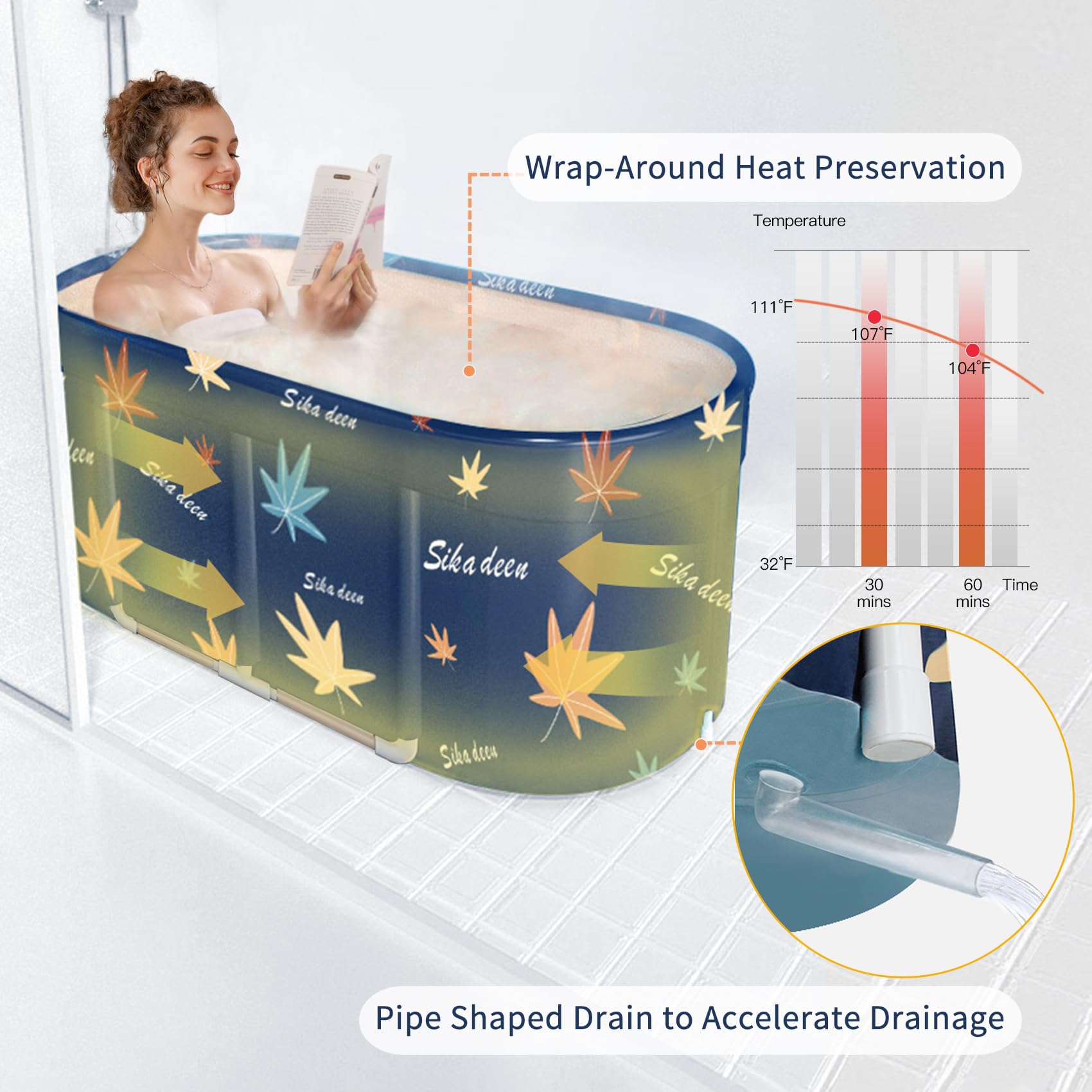 Portable Foldable Bathtub 47 Inch Freestanding Soaking Tub for Adults with Aluminum Alloy Frame