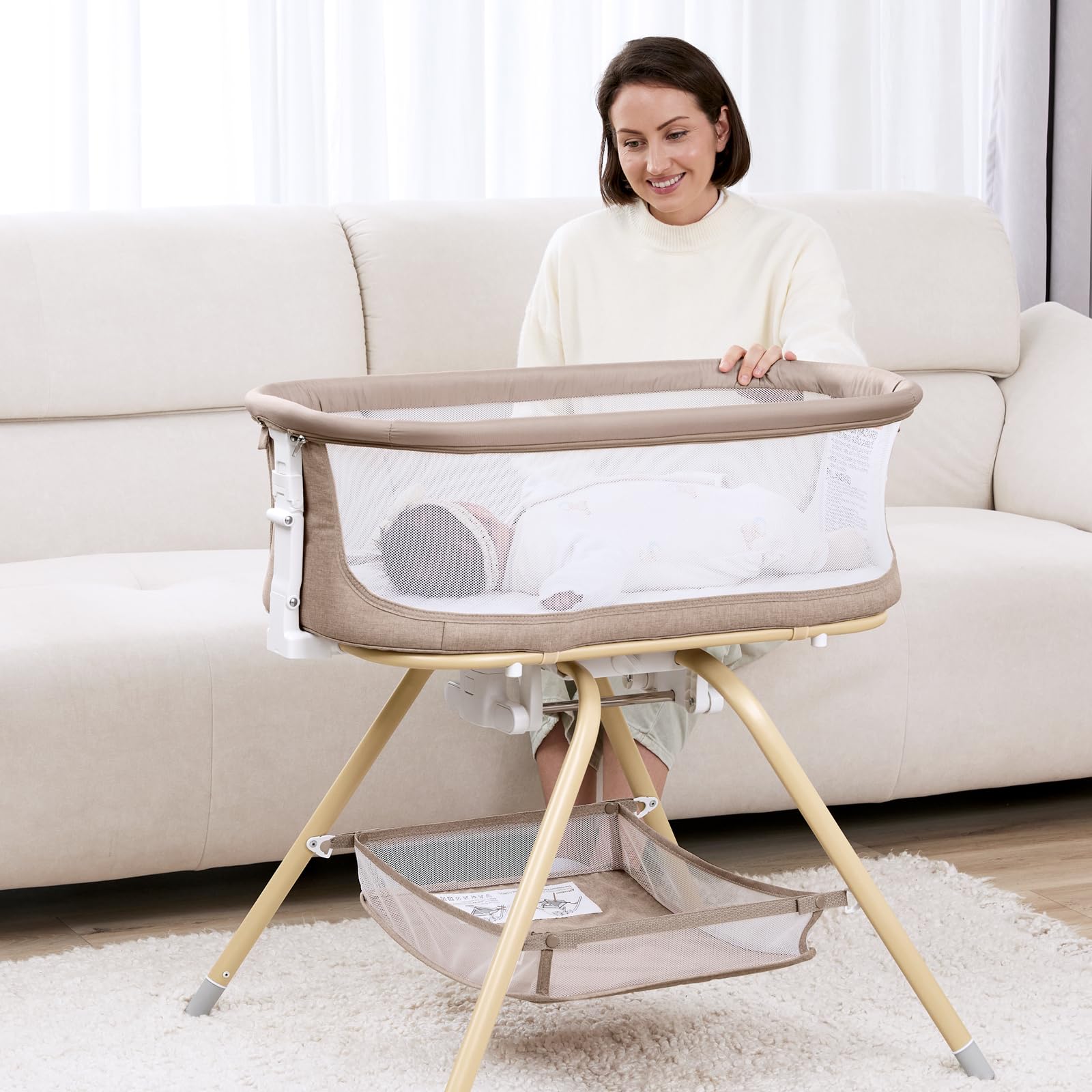 3 in 1 Baby Bassinet, Rocking Bassinets Bedside Sleeper with Calming Motion