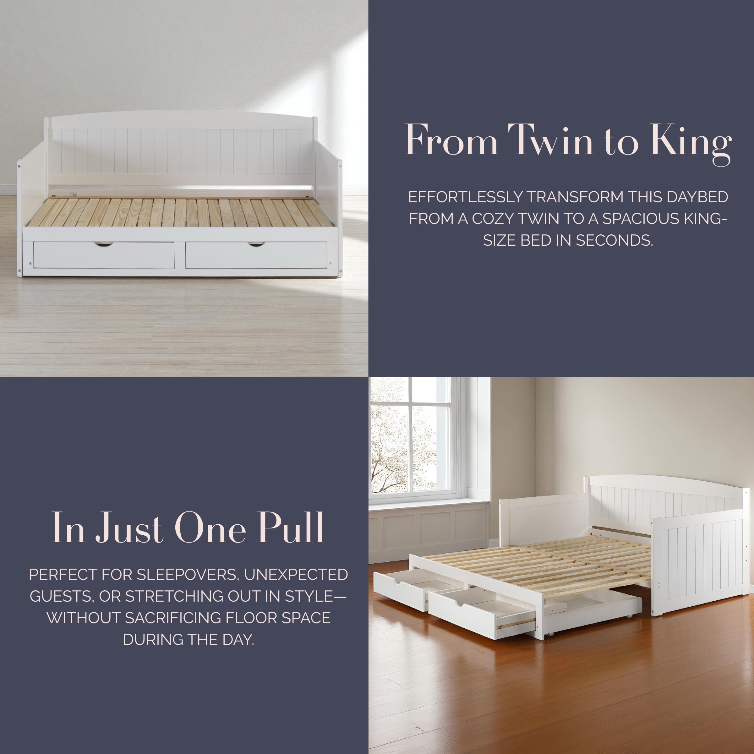 Twin to King Daybed with Trundle and Storage Drawers