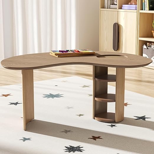 Kids Table with Storage, Kidney Desk, Half Moon Family Activity Table