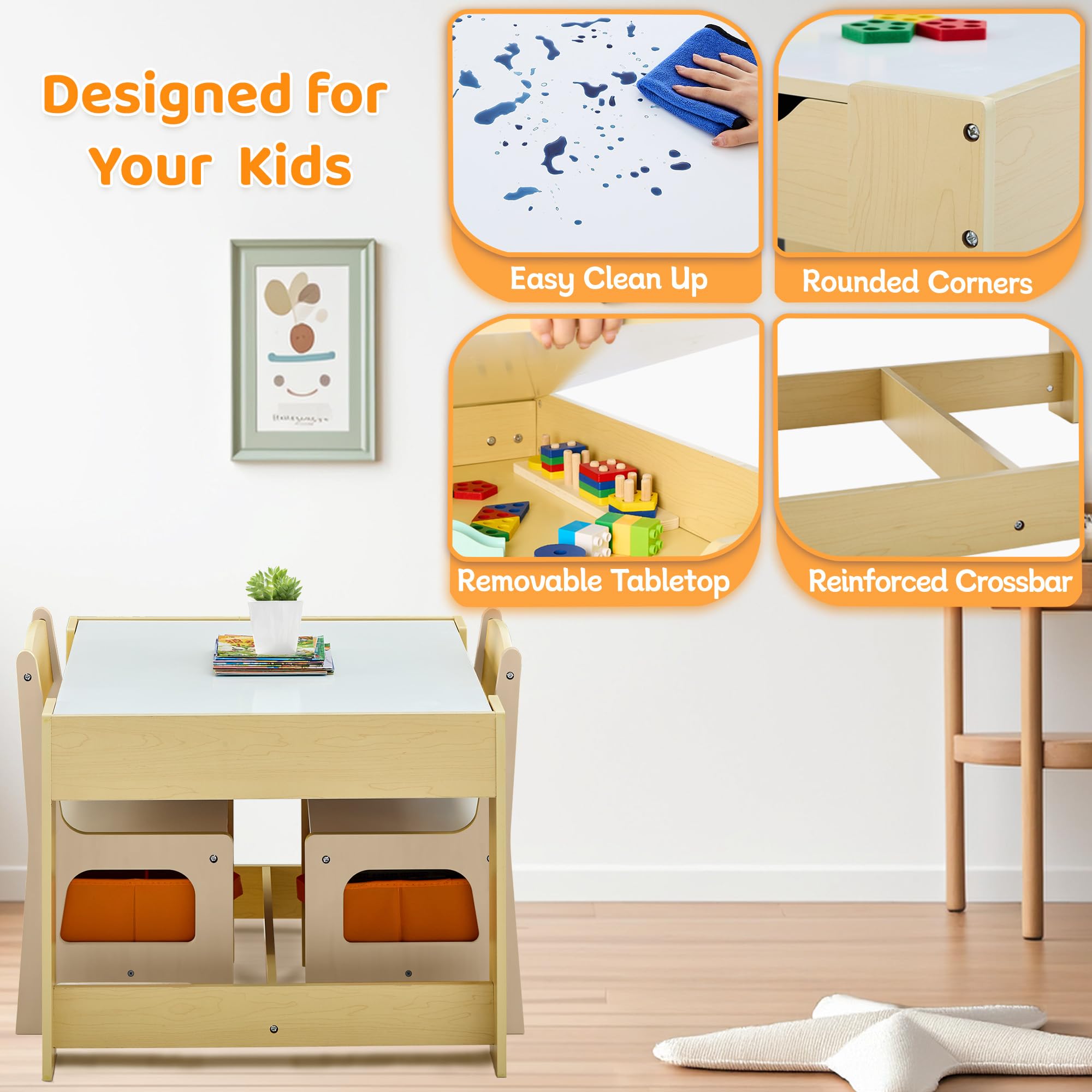 4-in-1 Wooden Kids Activity Table and Chair Set