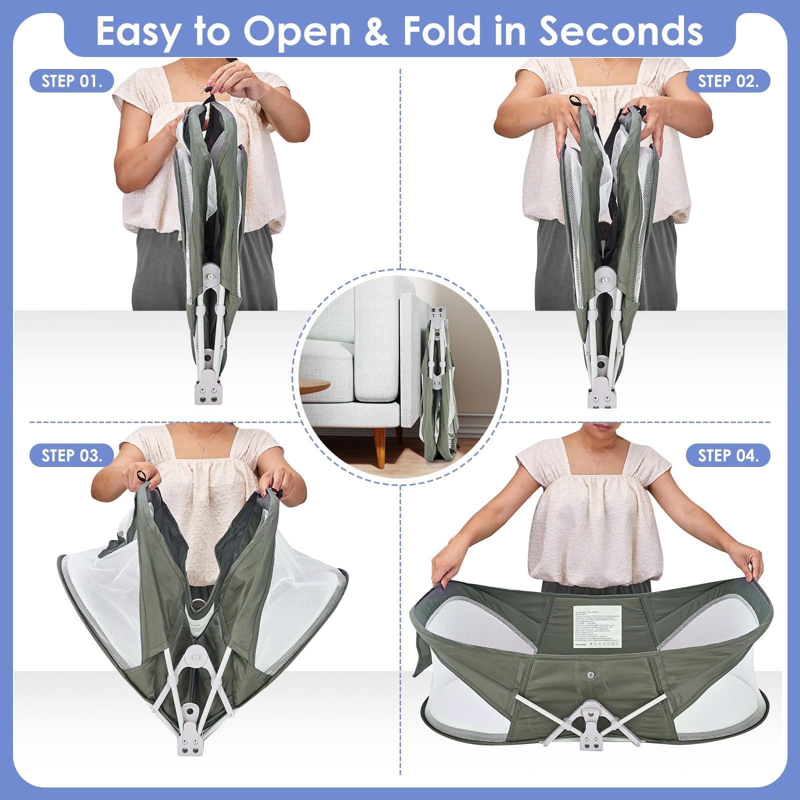Portable Baby Bassinet with Mosquito Net and Sunshade