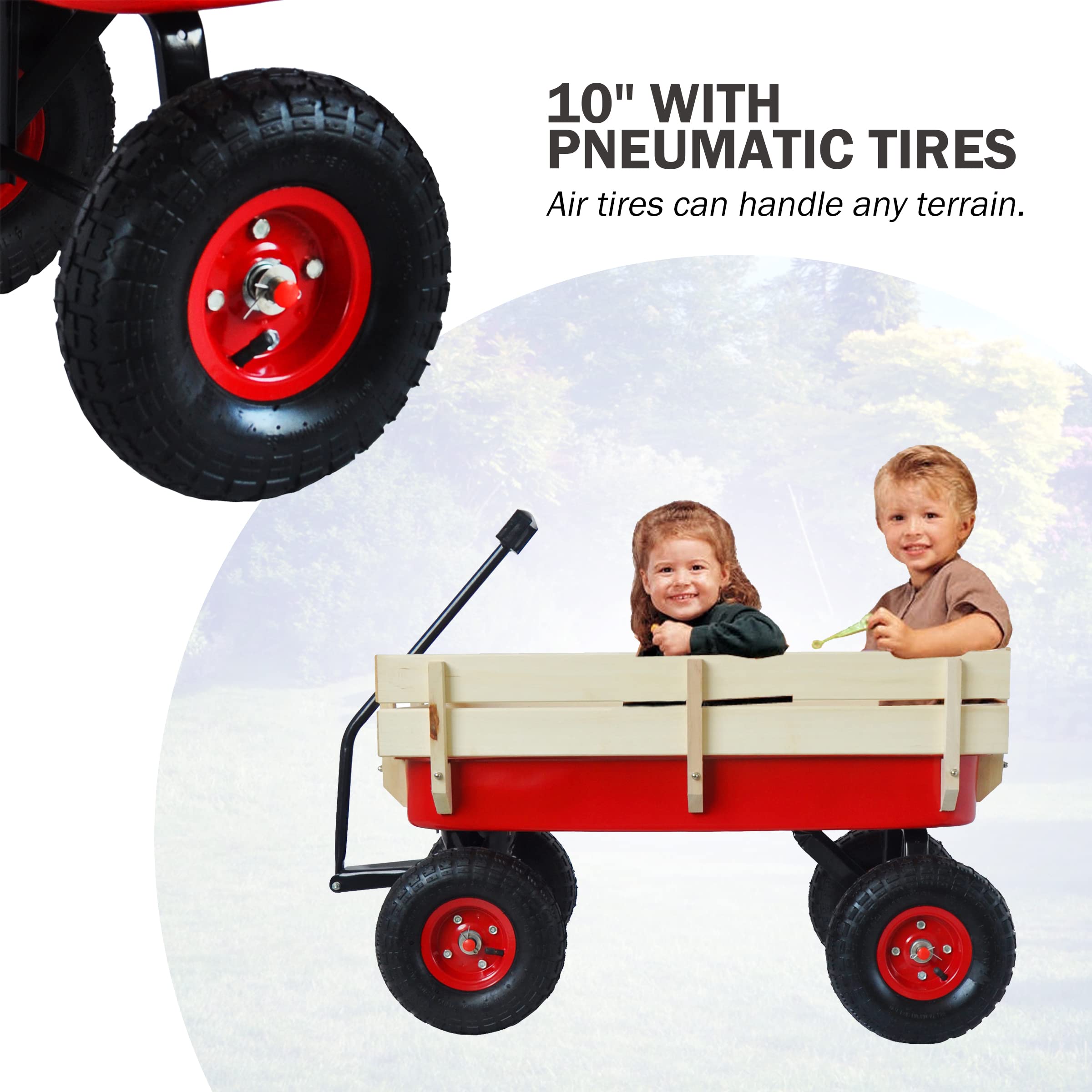 Steel & Wood Utility Wagon with Pneumatic Tires