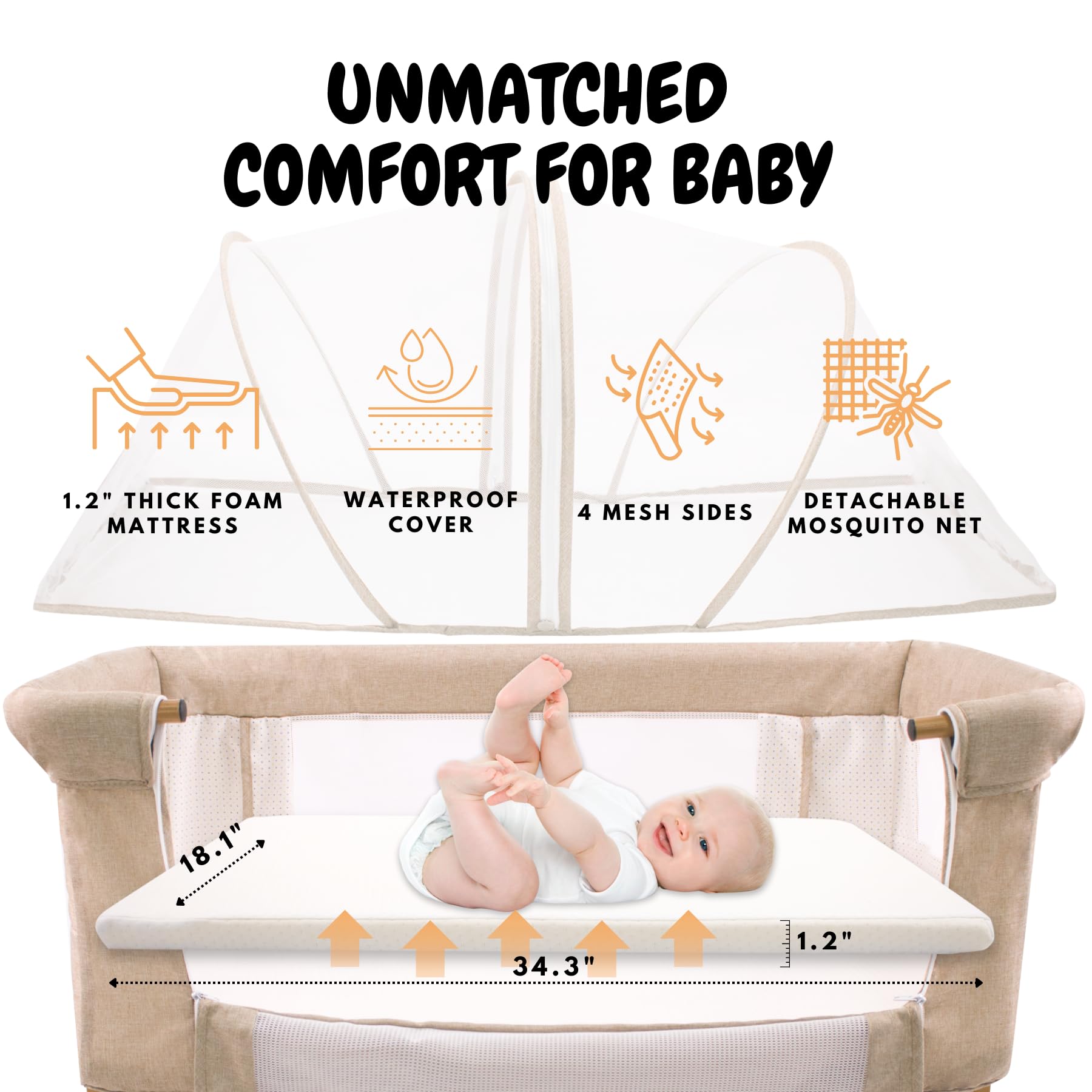 2-in-1 Bedside Bassinet with Adjustable Height