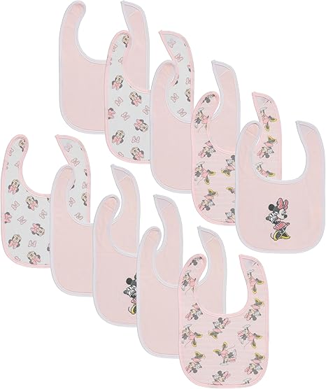 10-Pack Minnie Mouse Baby Bibs – Soft, Absorbent, and Adjustable Cotton