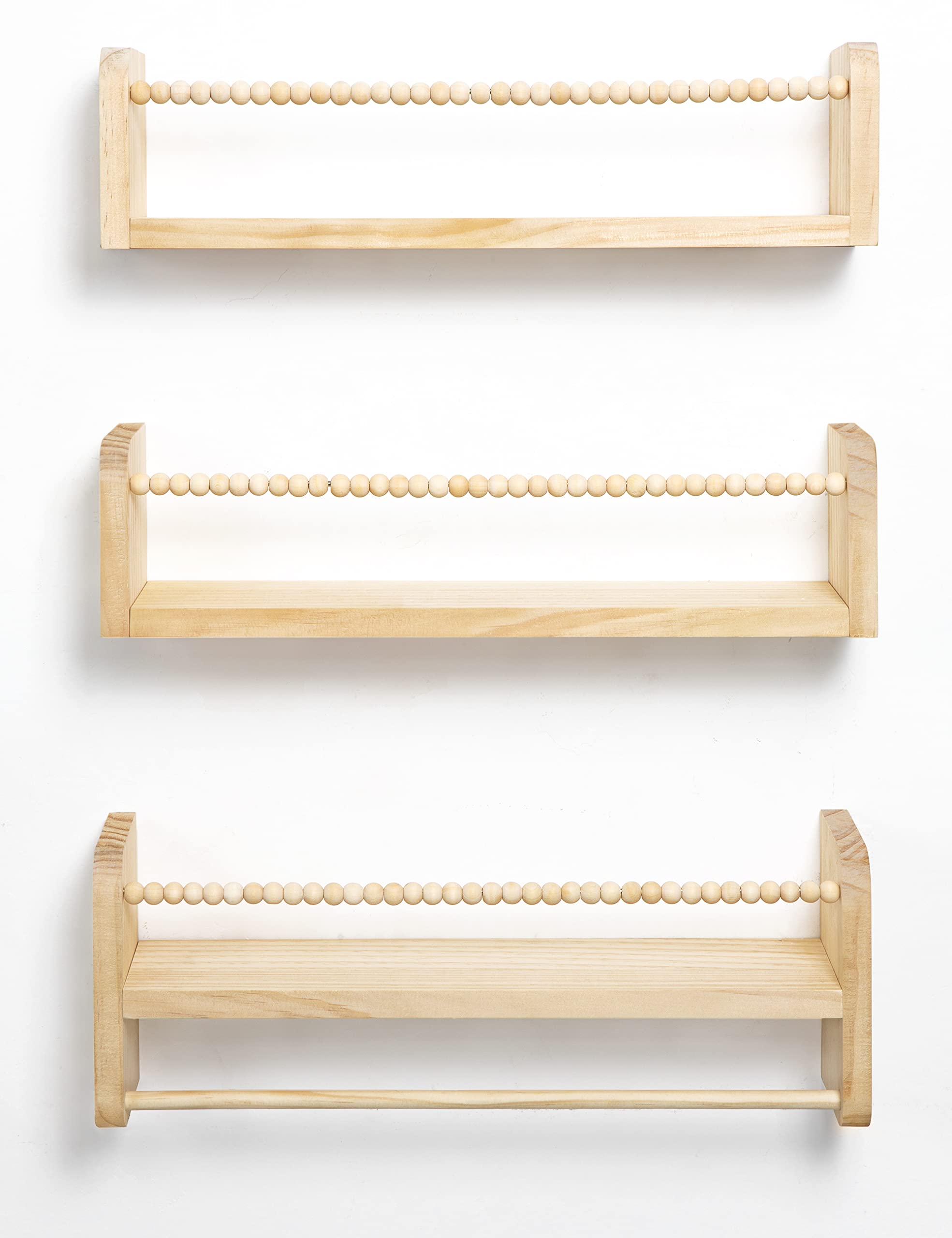 Nursery Floating Shelves for Wall, Set of 3 Book Shelves Natural
