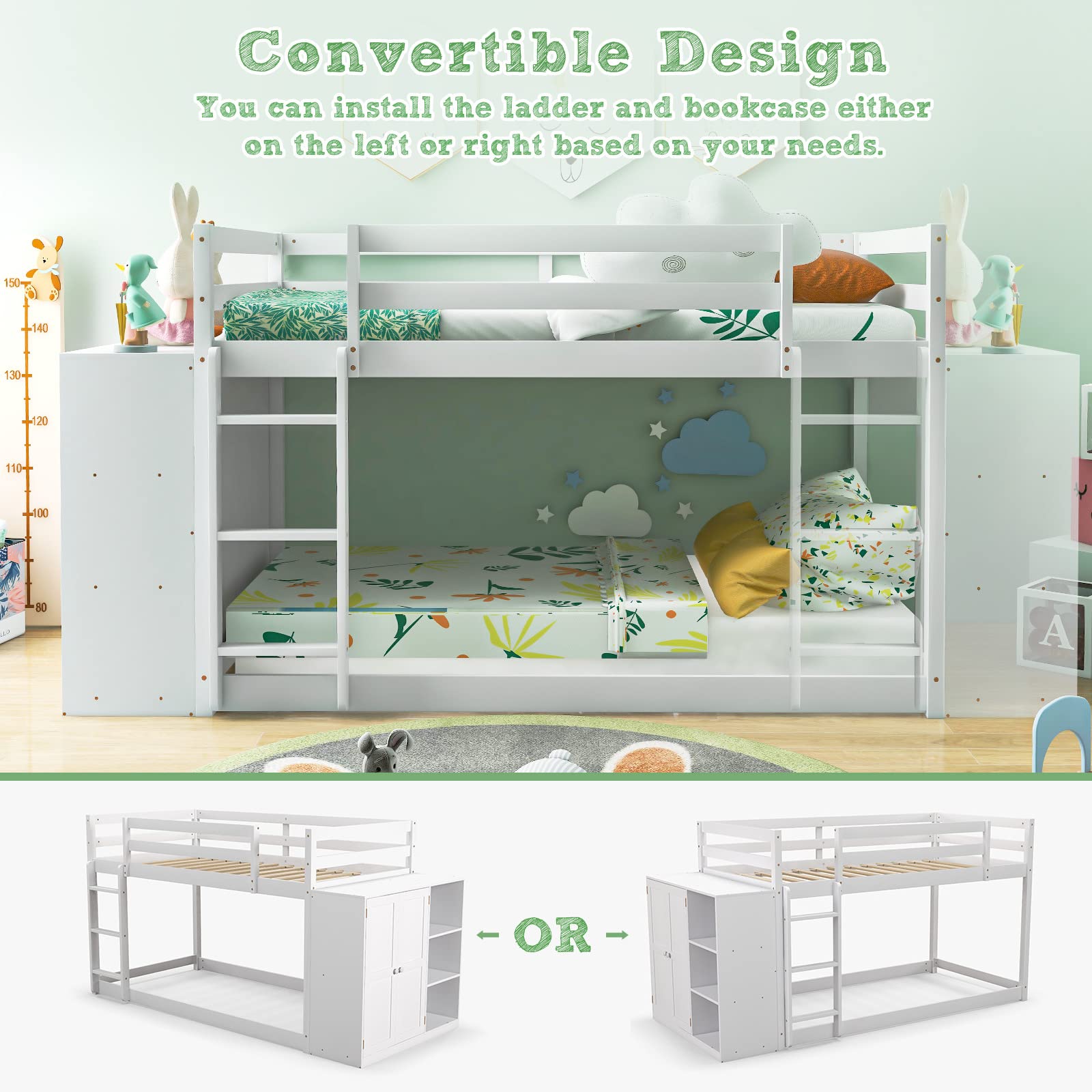 Twin Over Twin Bunk Bed with Storage Shelves