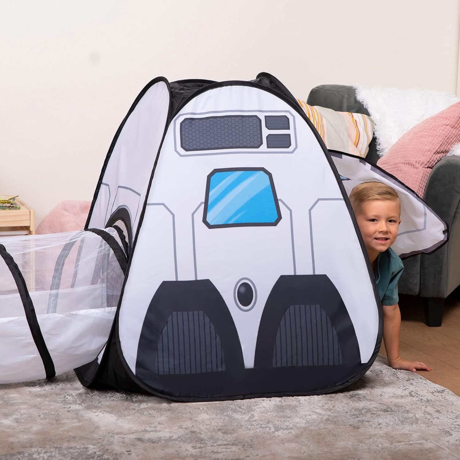 White Rocket Ship Pop up Play Tent with Tunnel and Playhouse