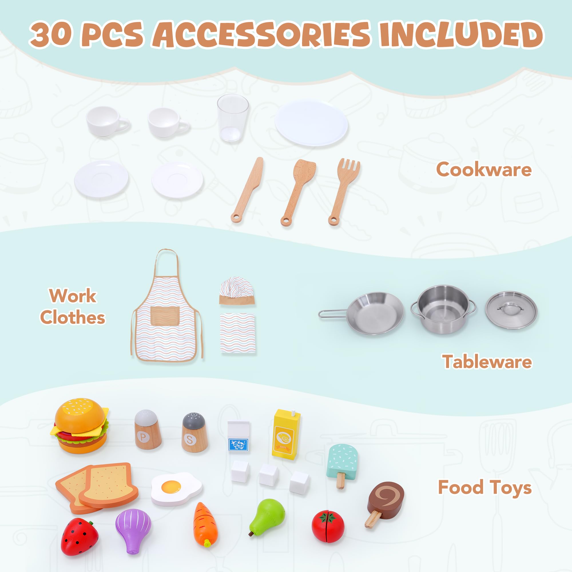 Wooden Play Kitchen Set for Kids Ages 3-8