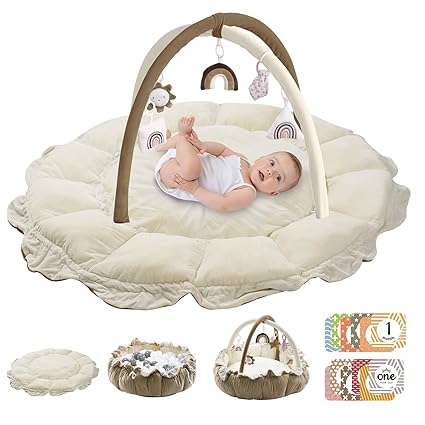 5-in-1 Convertible Baby Play Gym with 6 Toys, Tummy Time Mat for Sensory Development