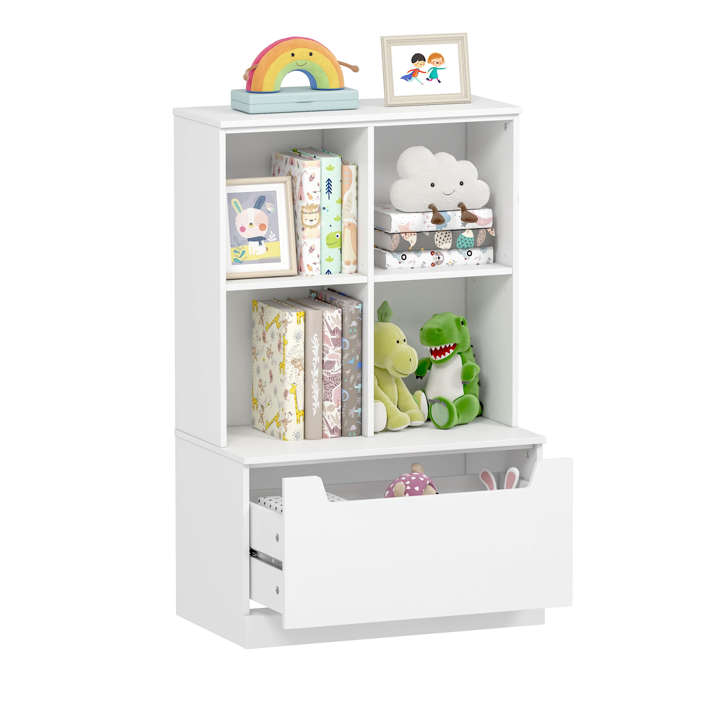 Kids Bookshelf and Toy Storage Organizer with Drawer