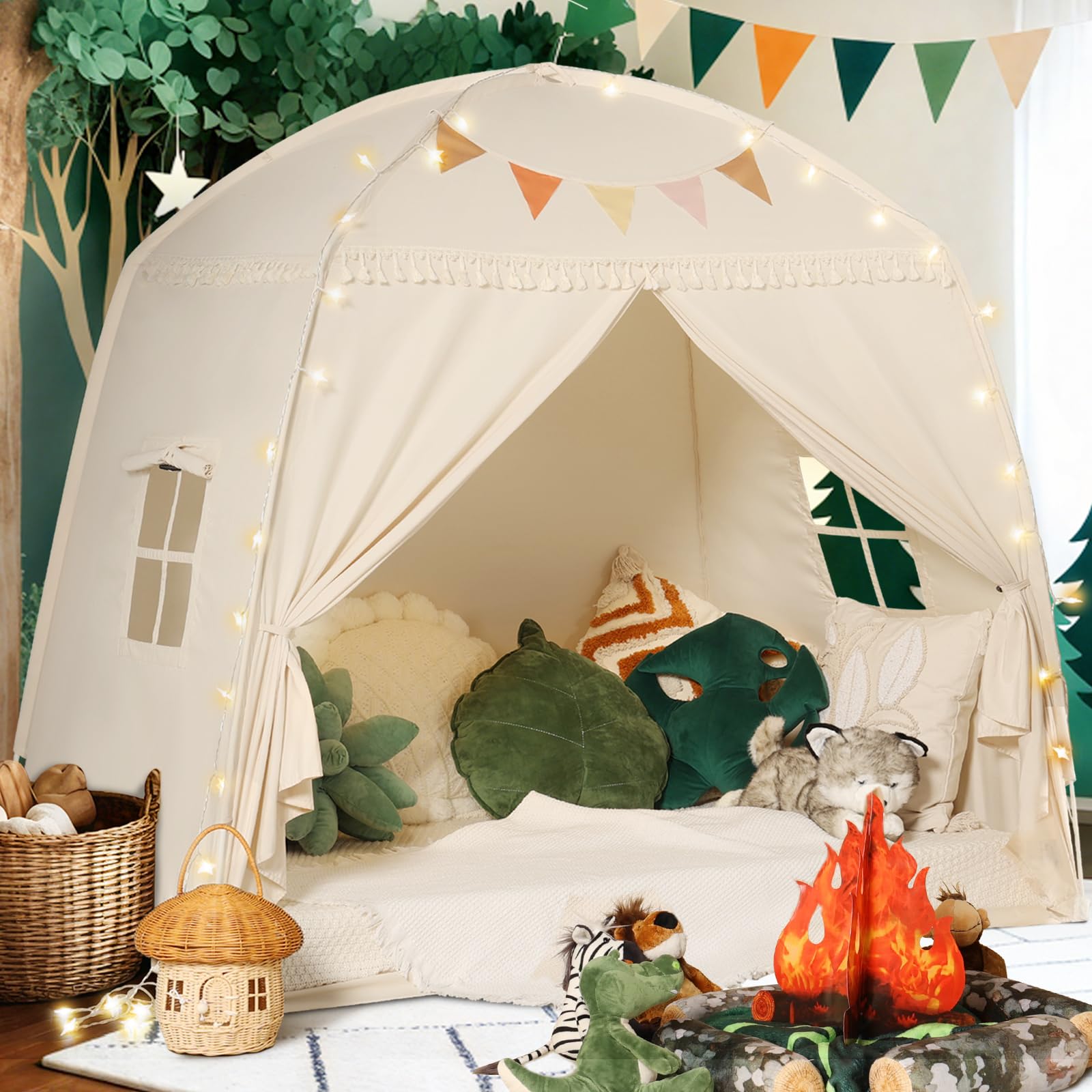 Teepee Tent for Kids: with Star Lights & Flags - Tent for Kids Indoor