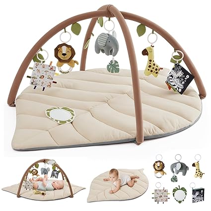 Shell Baby Play Gym Mat, Softer & Enlarged Tummy Time Mat w 6 Detachable