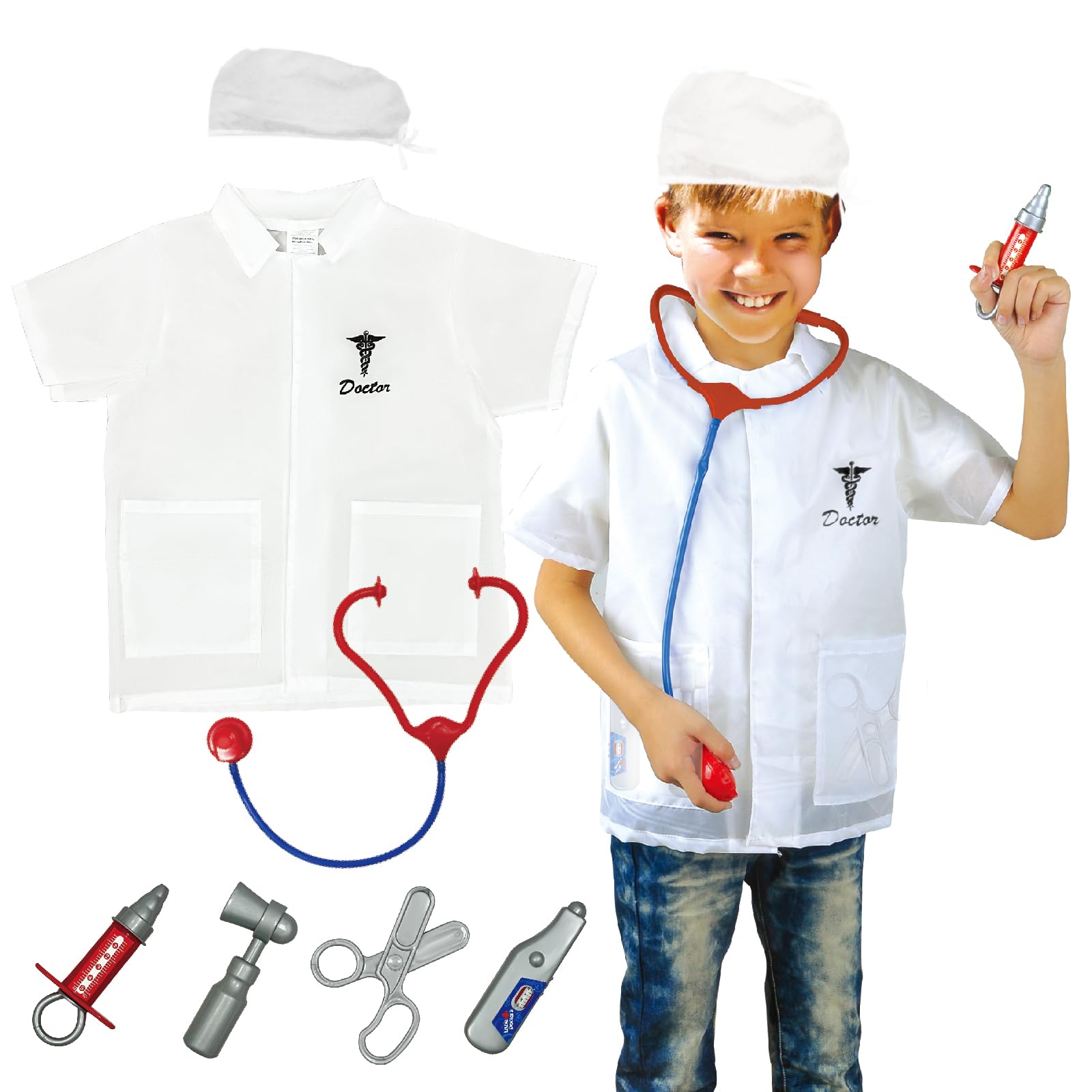 4 Sets Dress Up Clothes for Kids, Pretend Dress Up Trunk of Firefighter